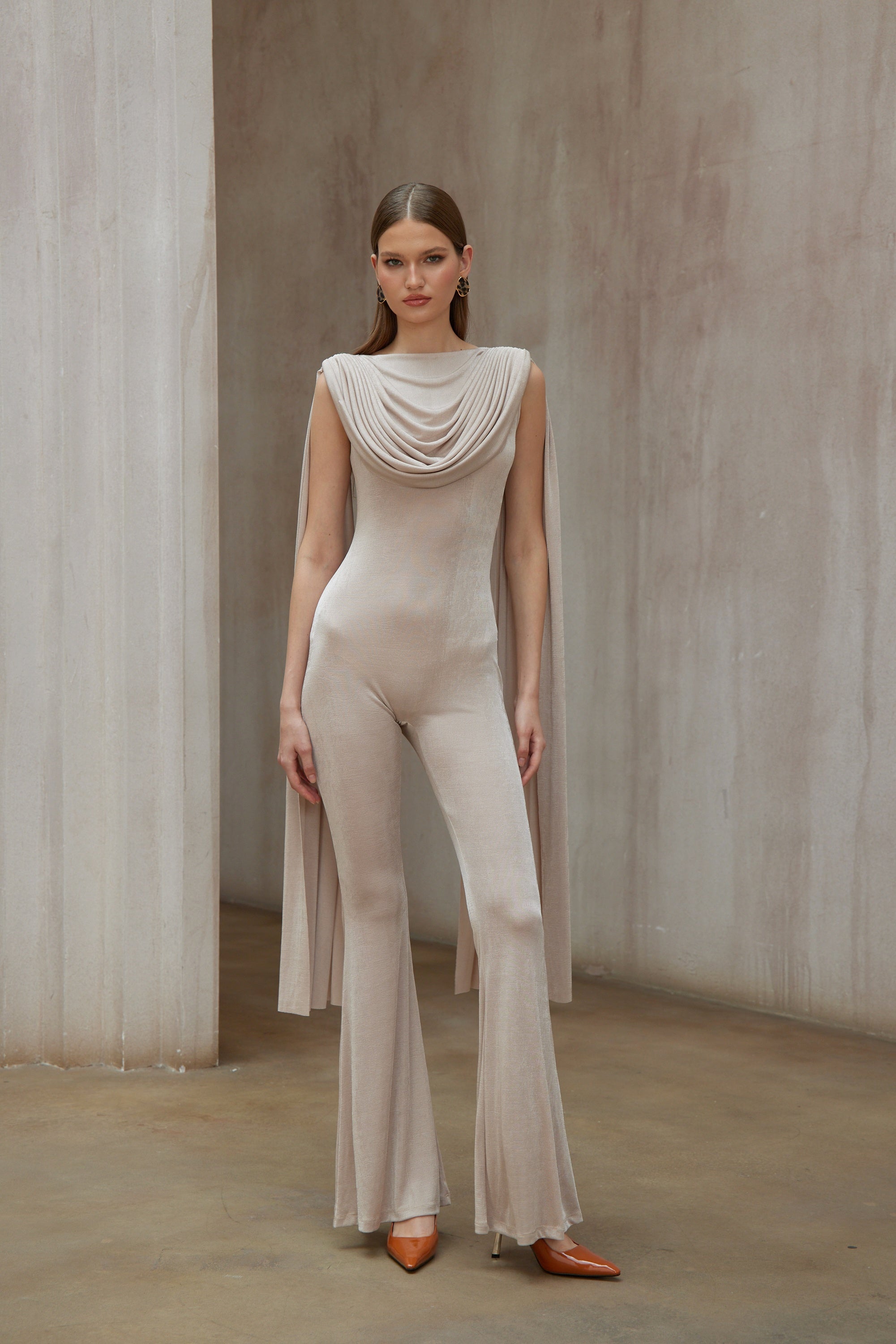 Clarisse Neutral Draped Jumpsuit