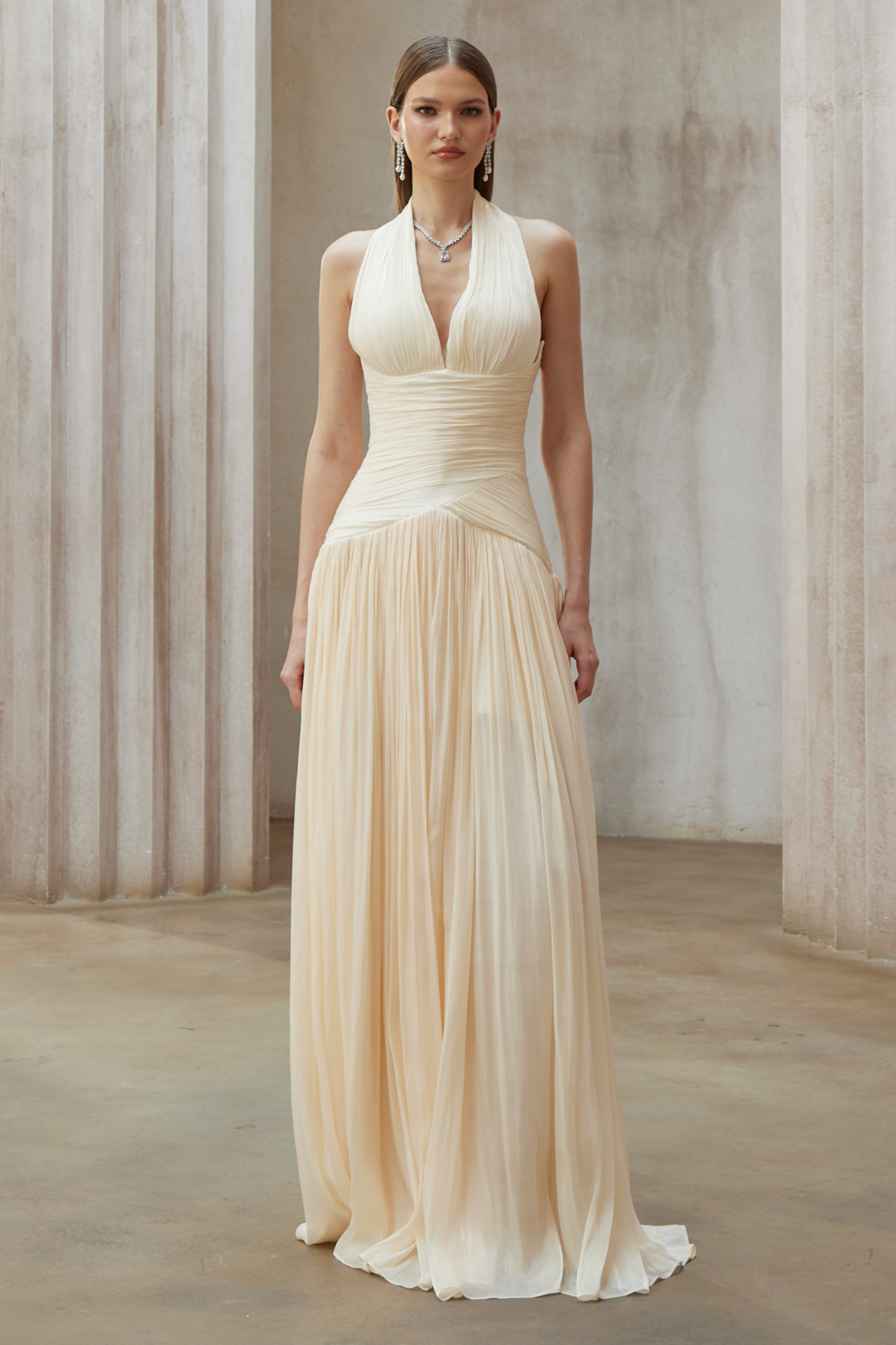 Uranie Neutral Gathered Maxi Dress