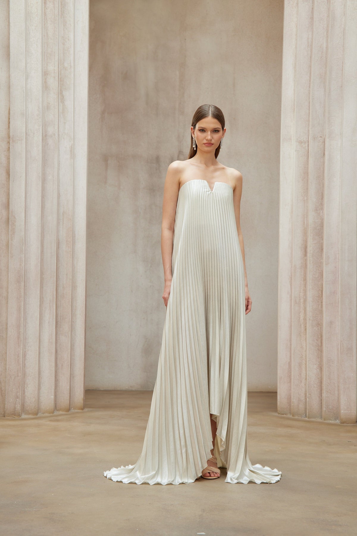 Satiné Gold Fully-pleated Maxi Dress (Final Sale-US Only)