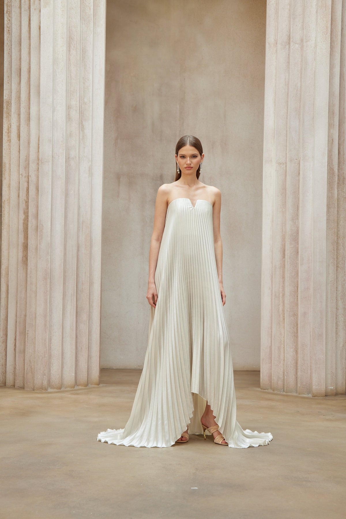 Satiné Gold Fully-pleated Maxi Dress (Final Sale-US Only)