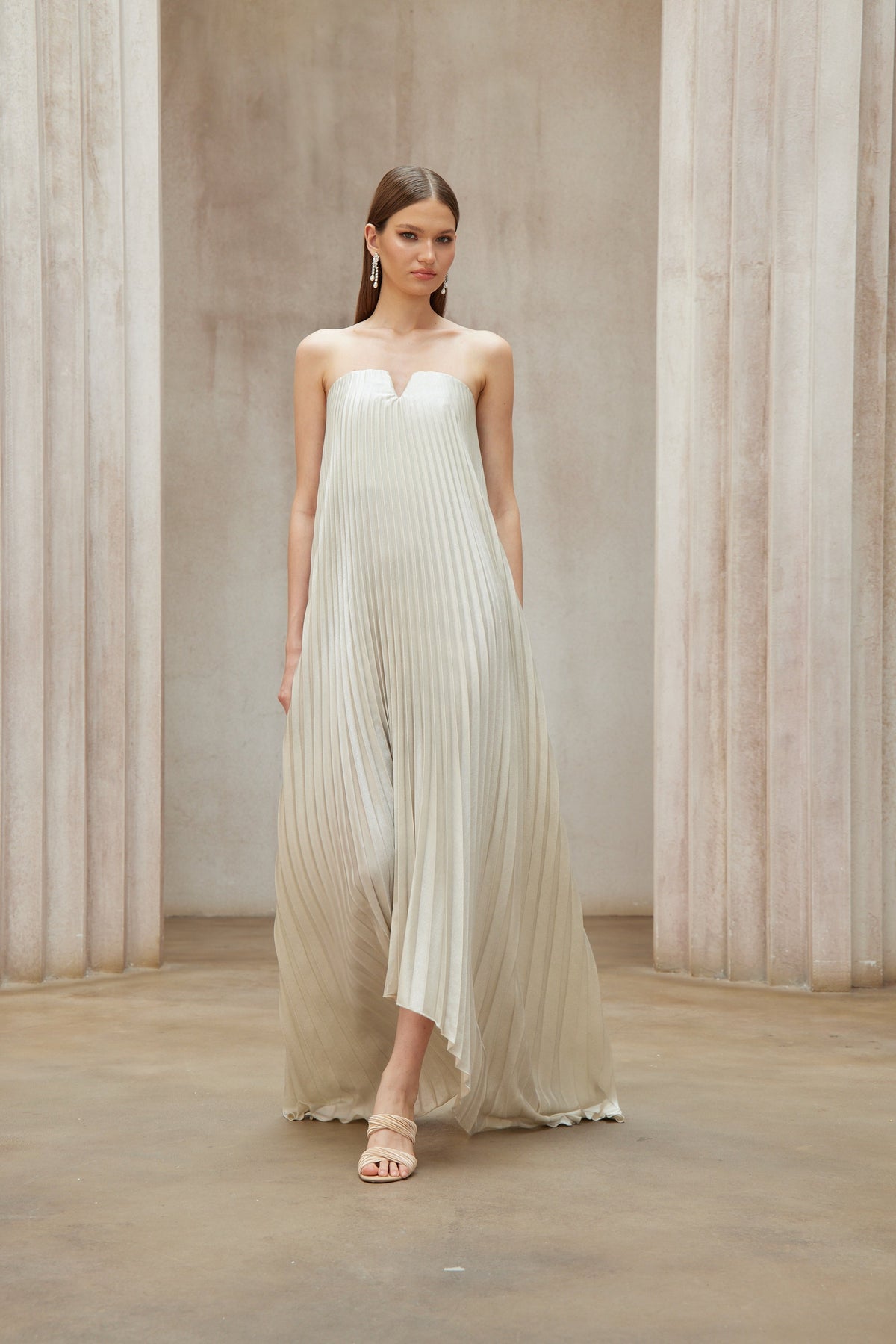 Satiné Gold Fully-pleated Maxi Dress (Final Sale-US Only)