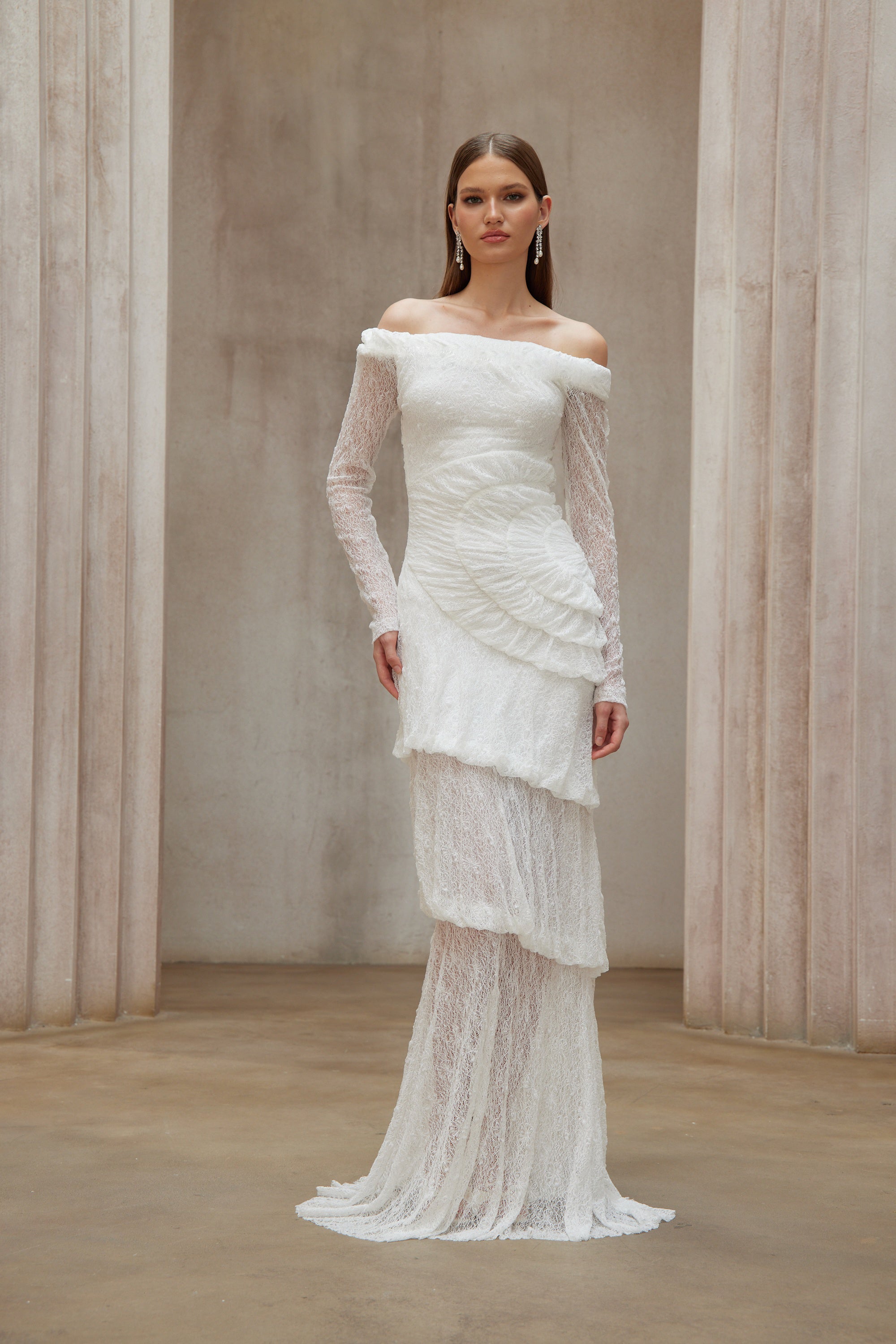 Étincelle White Ruched Lace Maxi Dress (Final Sale-US Only)