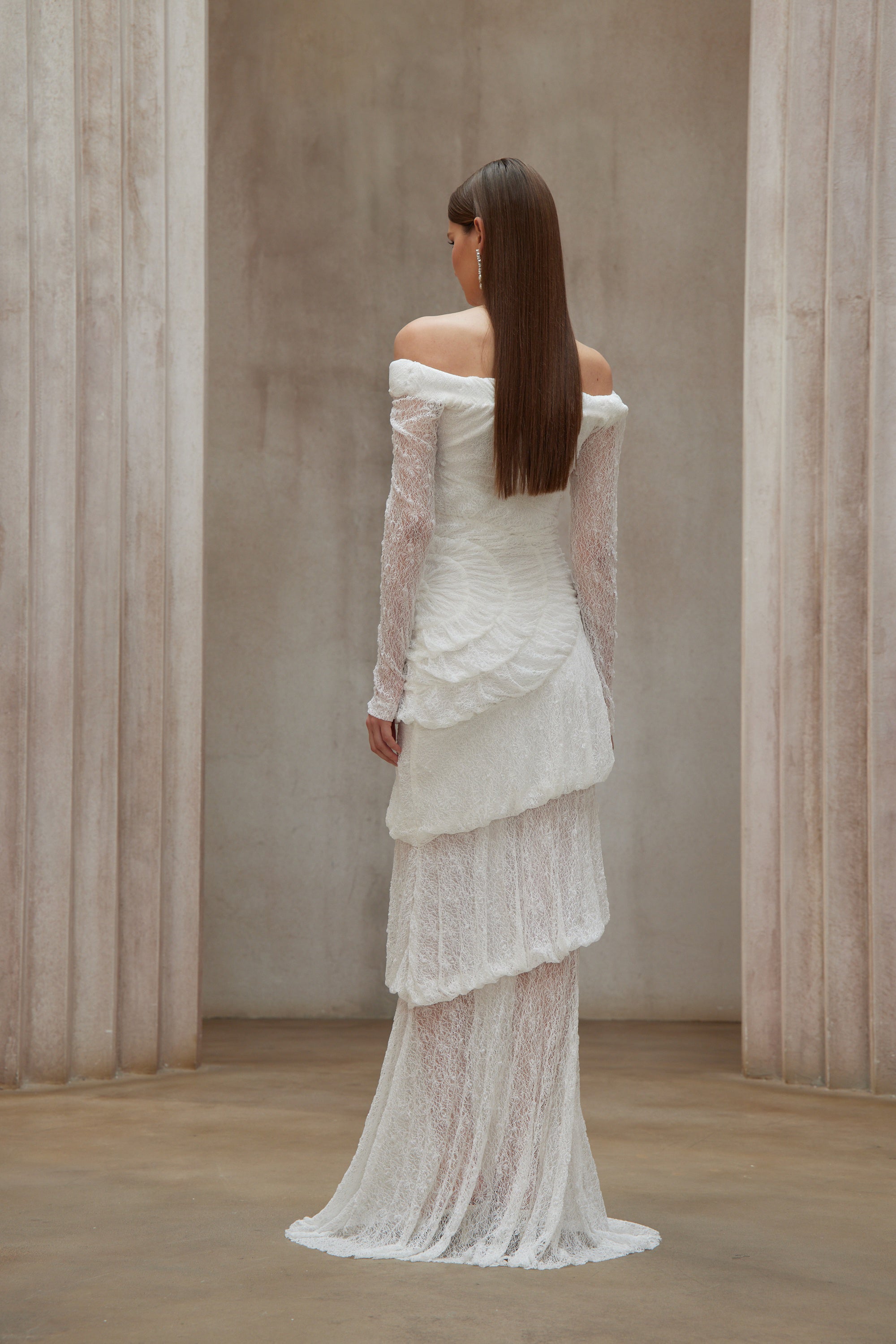 Étincelle White Ruched Lace Maxi Dress (Final Sale-US Only)