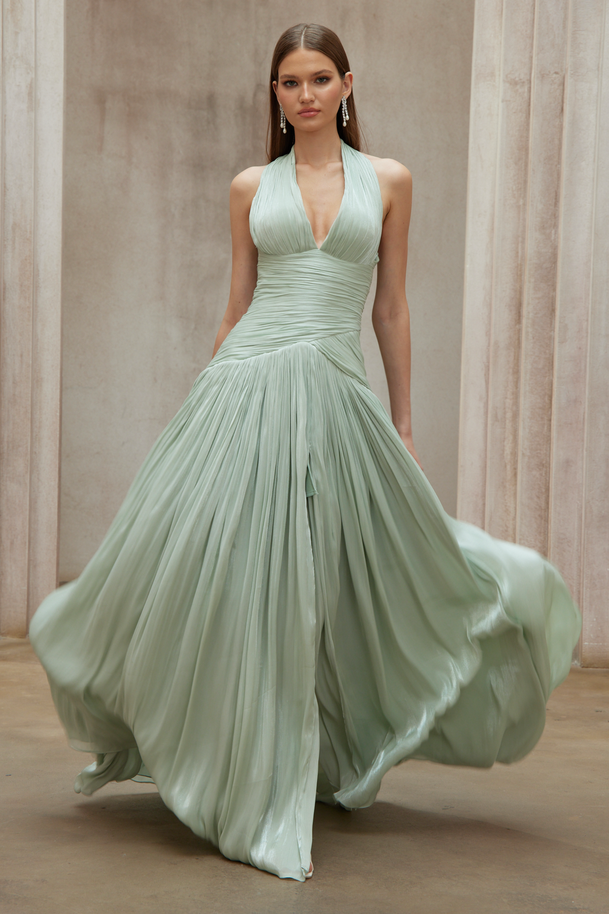 Uranie Mint Green Gathered Maxi Dress
