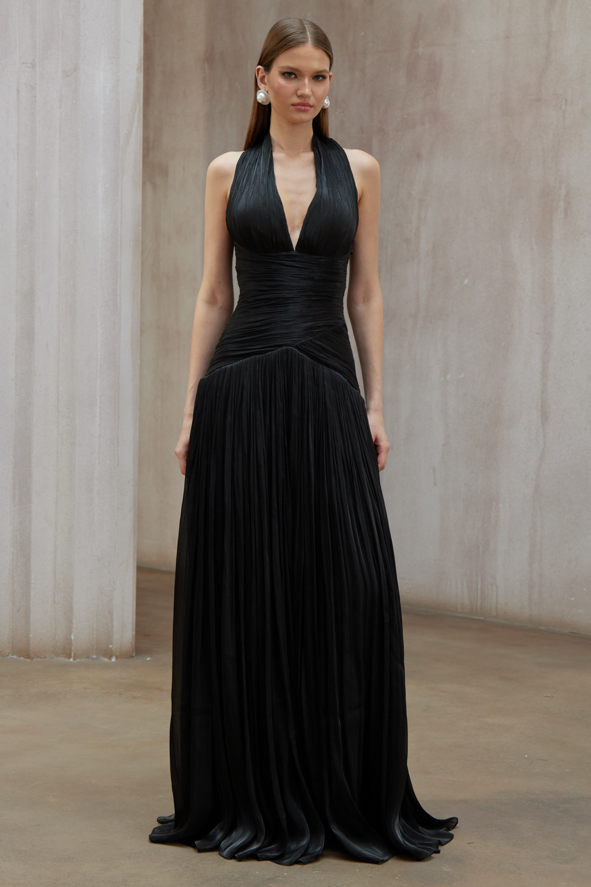 Uranie Black Gathered Maxi Dress (Final Sale-US Only)