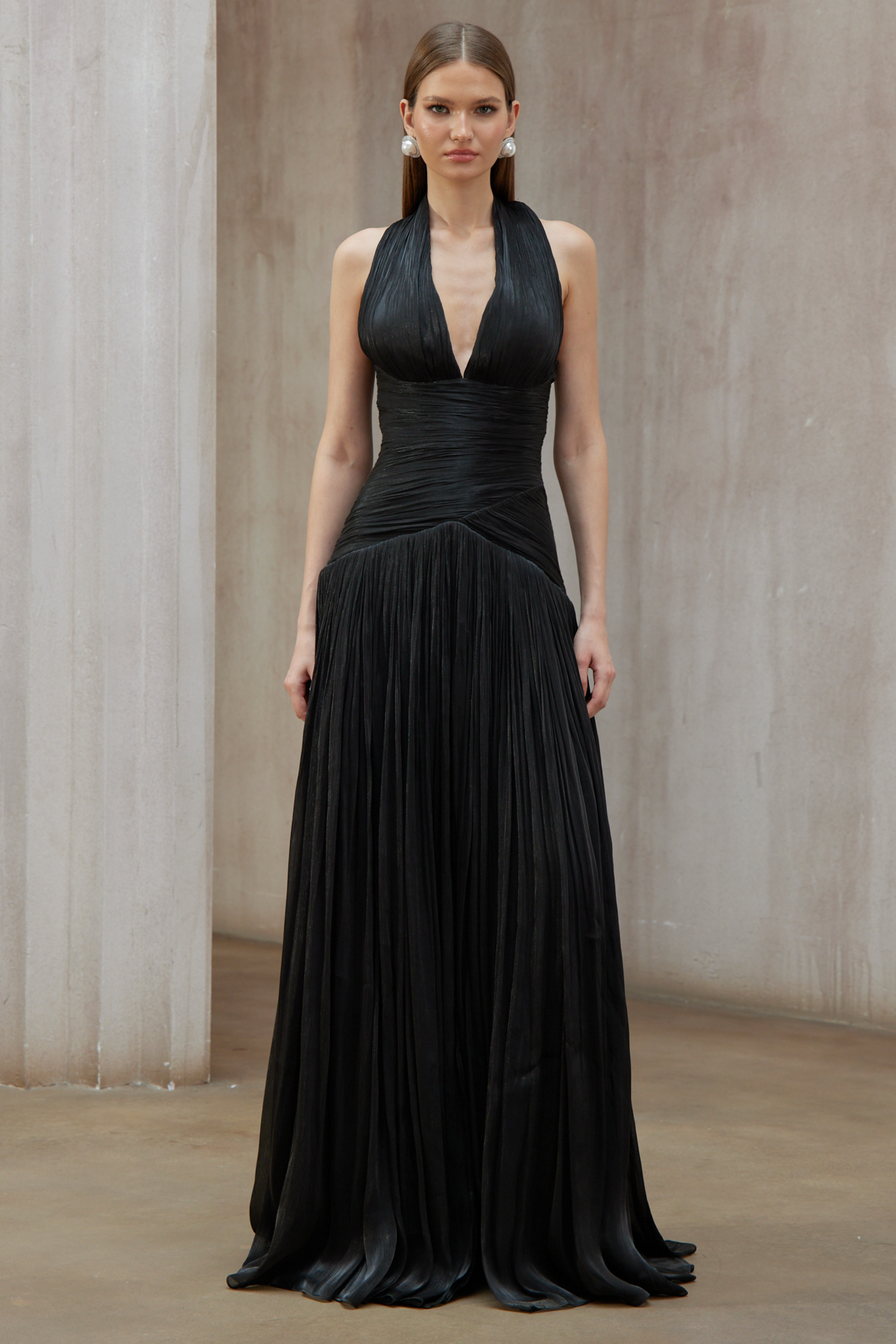 Uranie Black Gathered Maxi Dress