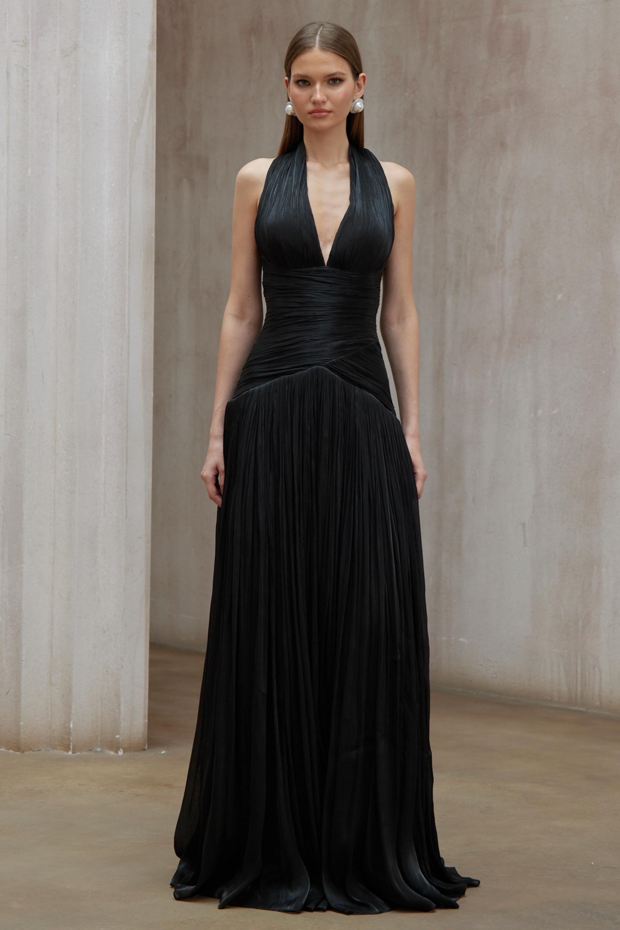 Uranie Black Gathered Maxi Dress (Final Sale-US Only)