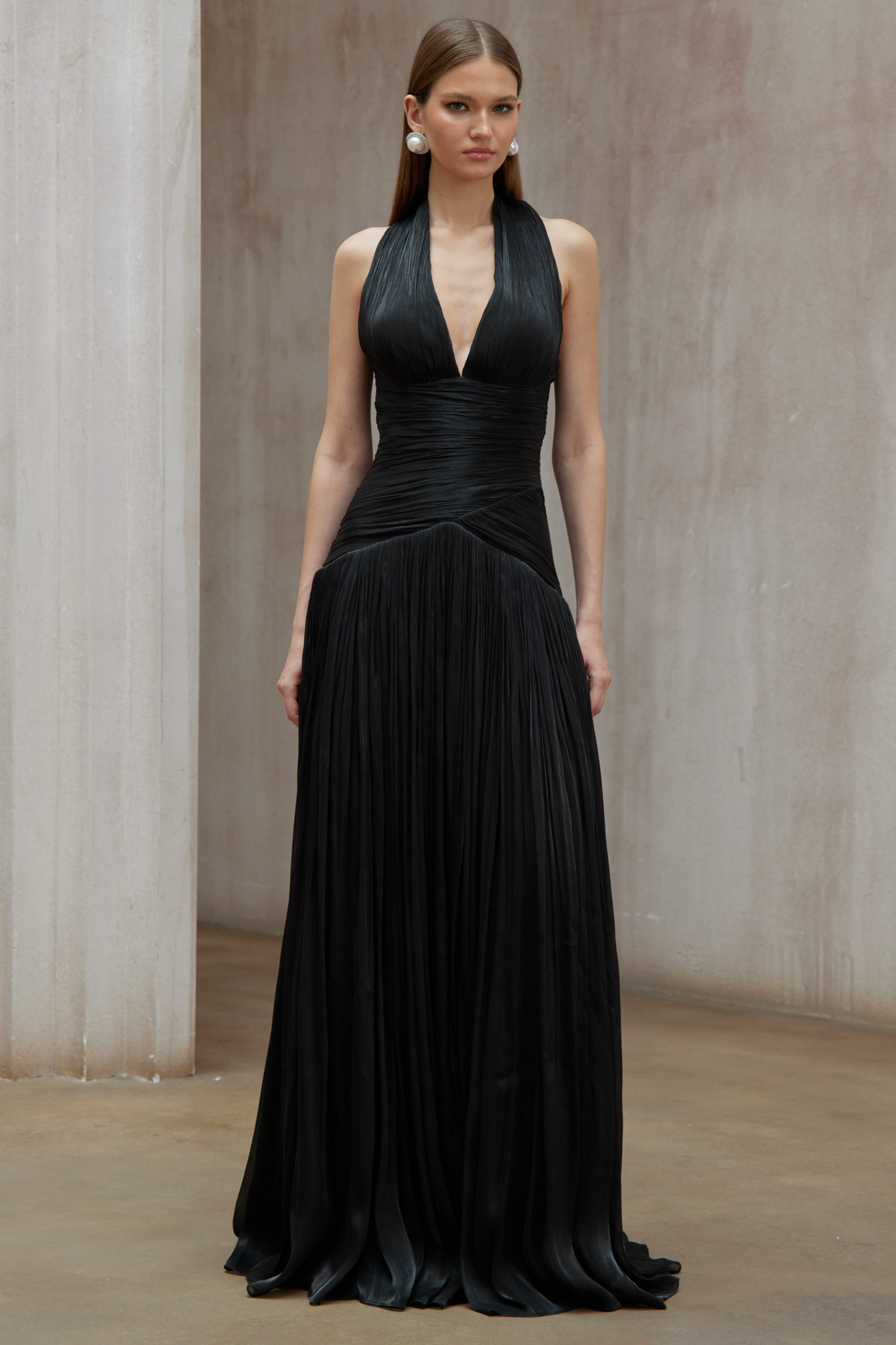 Uranie Black Gathered Maxi Dress (Final Sale-US Only)