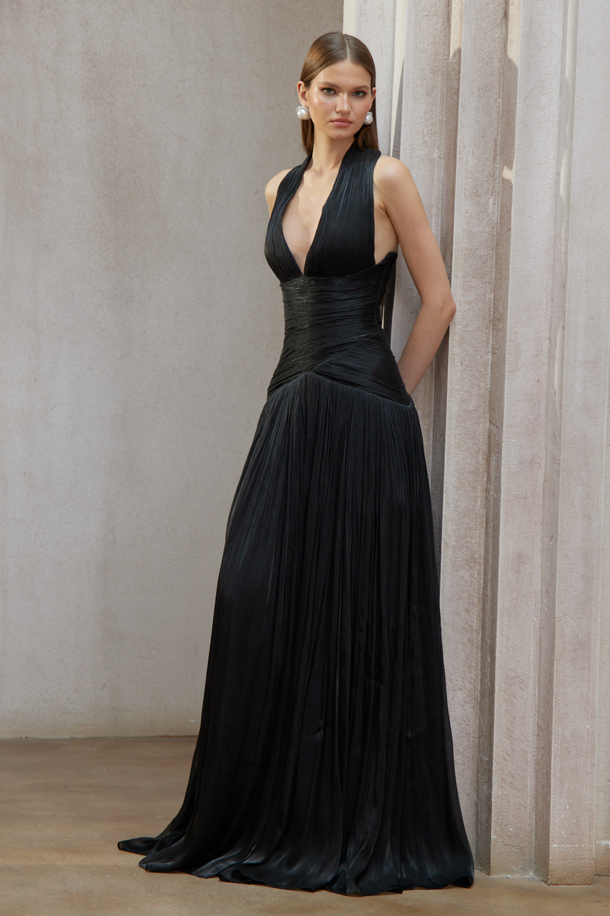 Uranie Black Gathered Maxi Dress (Final Sale-US Only)