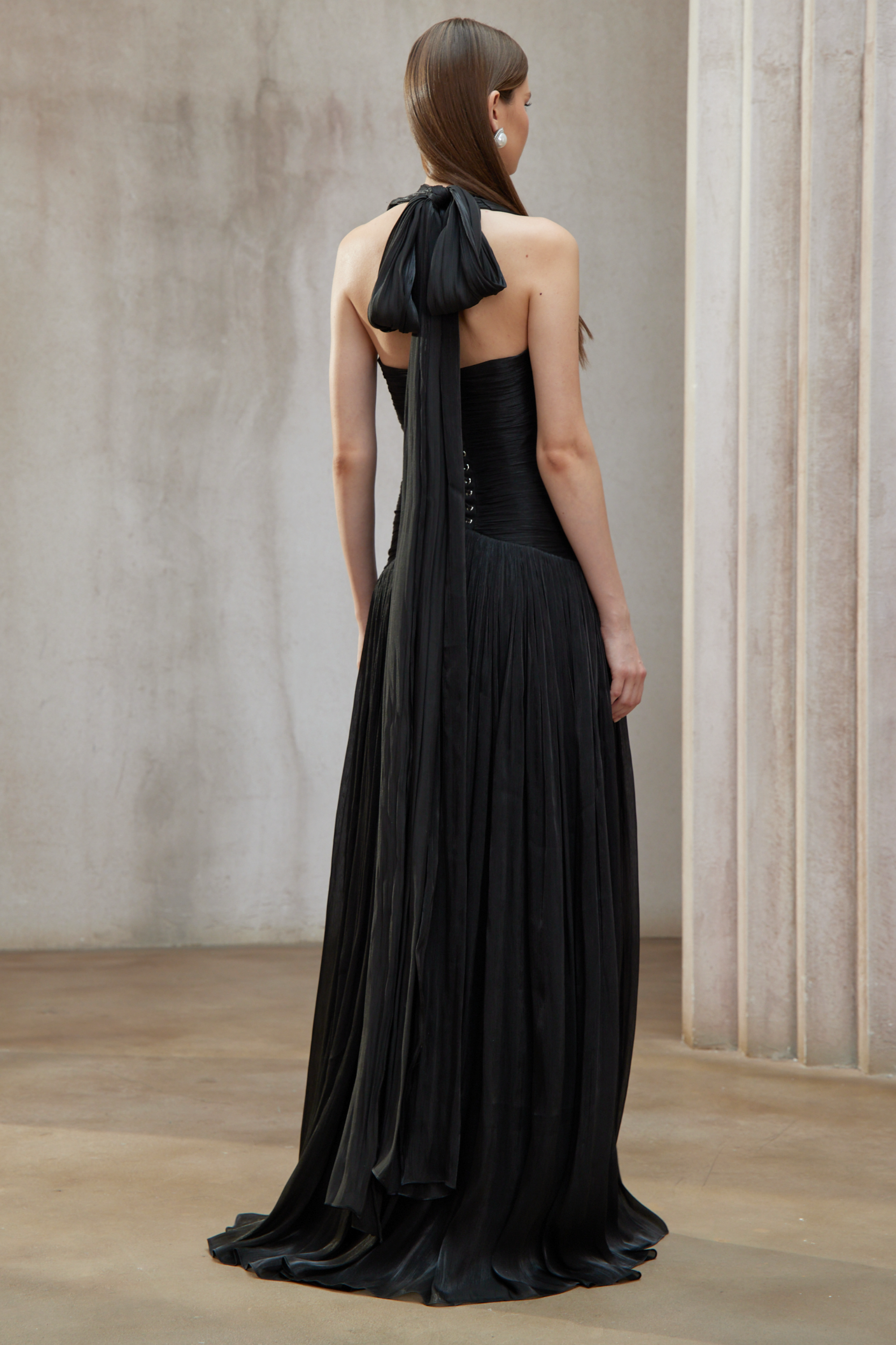 Uranie Black Gathered Maxi Dress (Final Sale-US Only)