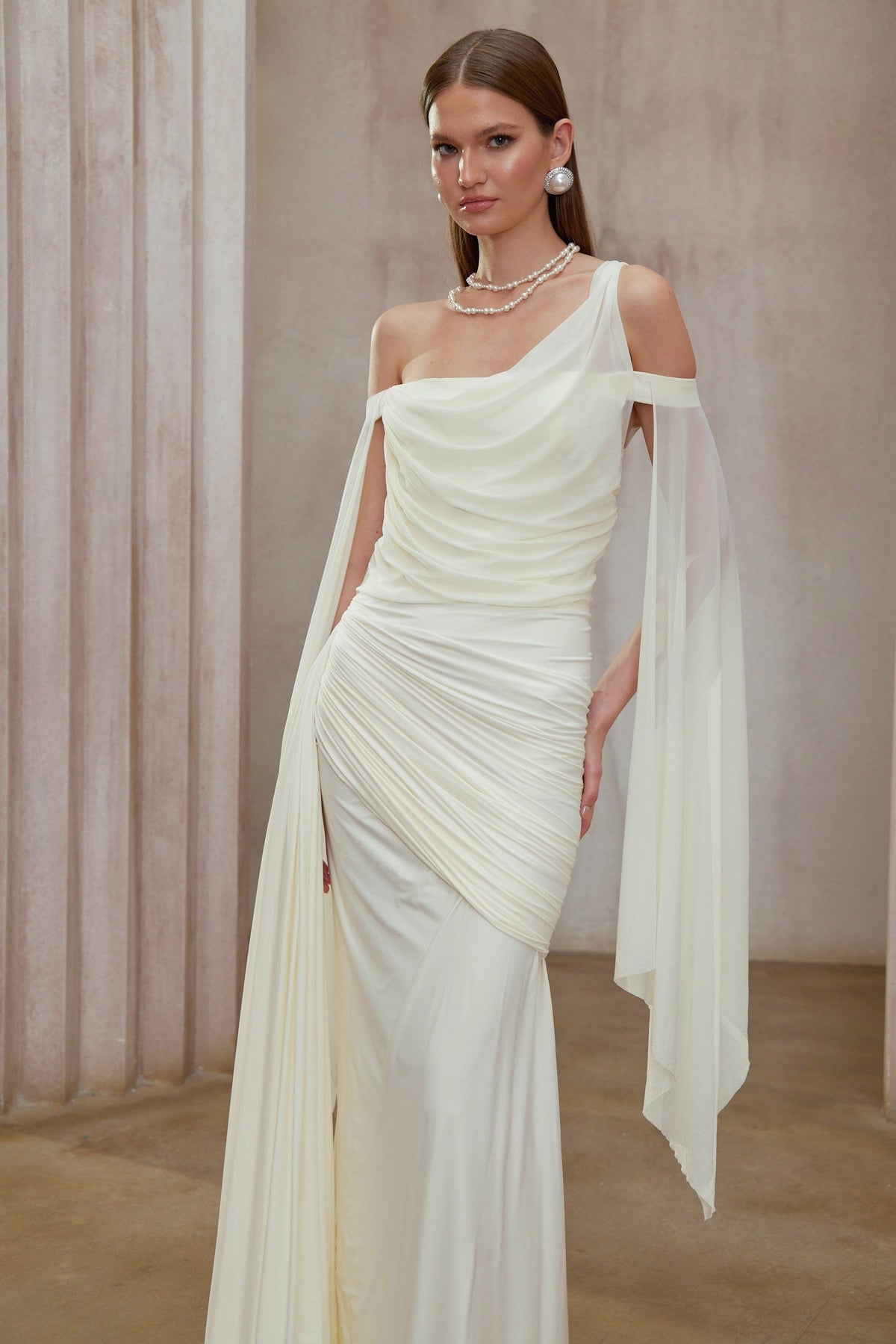 Aurianne White Asymmetrical Draped Maxi Dress (Final Sale-US Only)