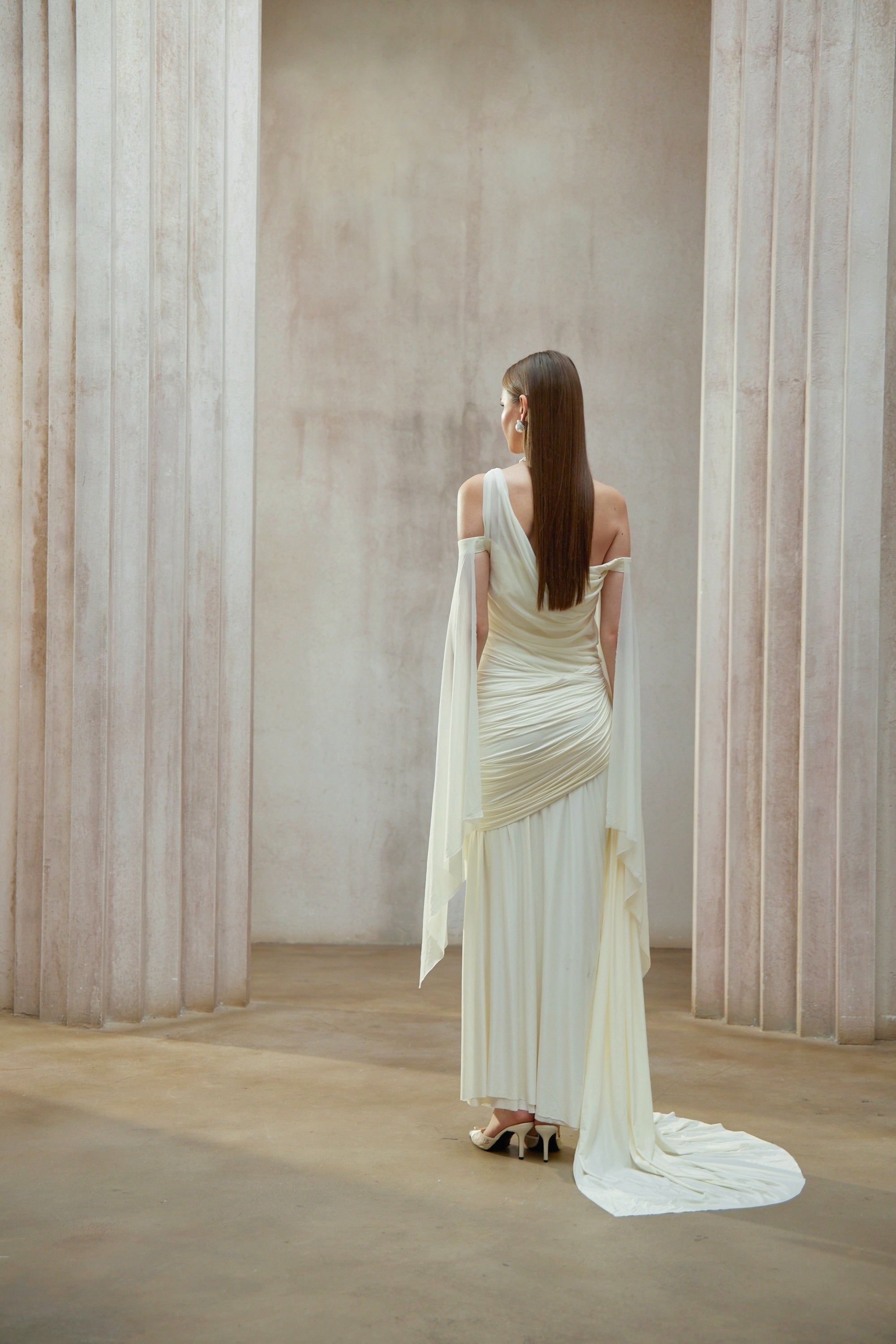 Aurianne White Asymmetrical Draped Maxi Dress (Final Sale-US Only)