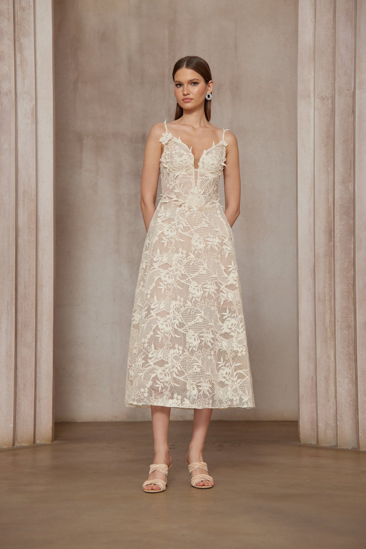 Amber White Sleeveless Floral Lace Midi Dress (Final Sale-US Only)