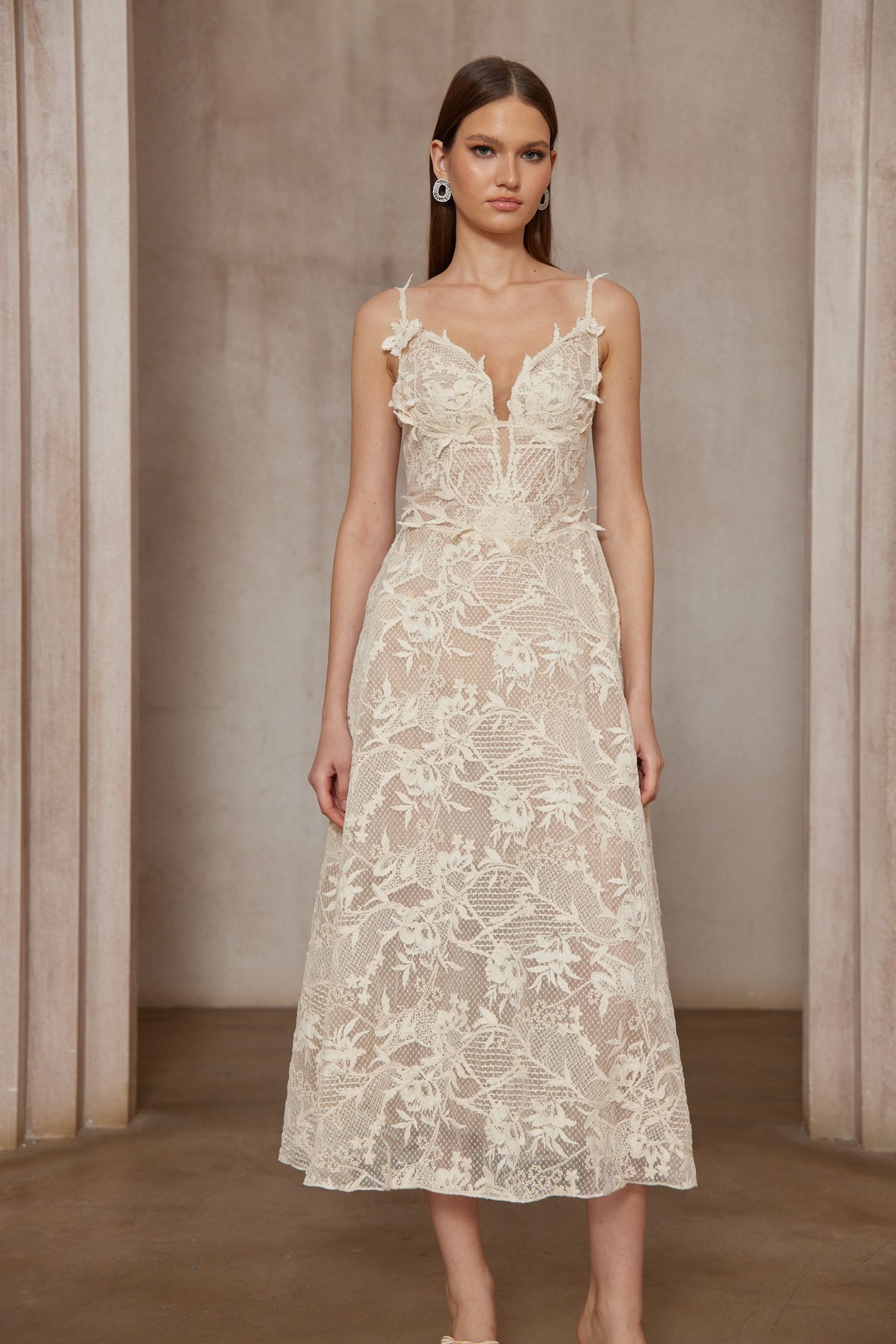 Amber White Sleeveless Floral Lace Midi Dress (Final Sale-US Only)