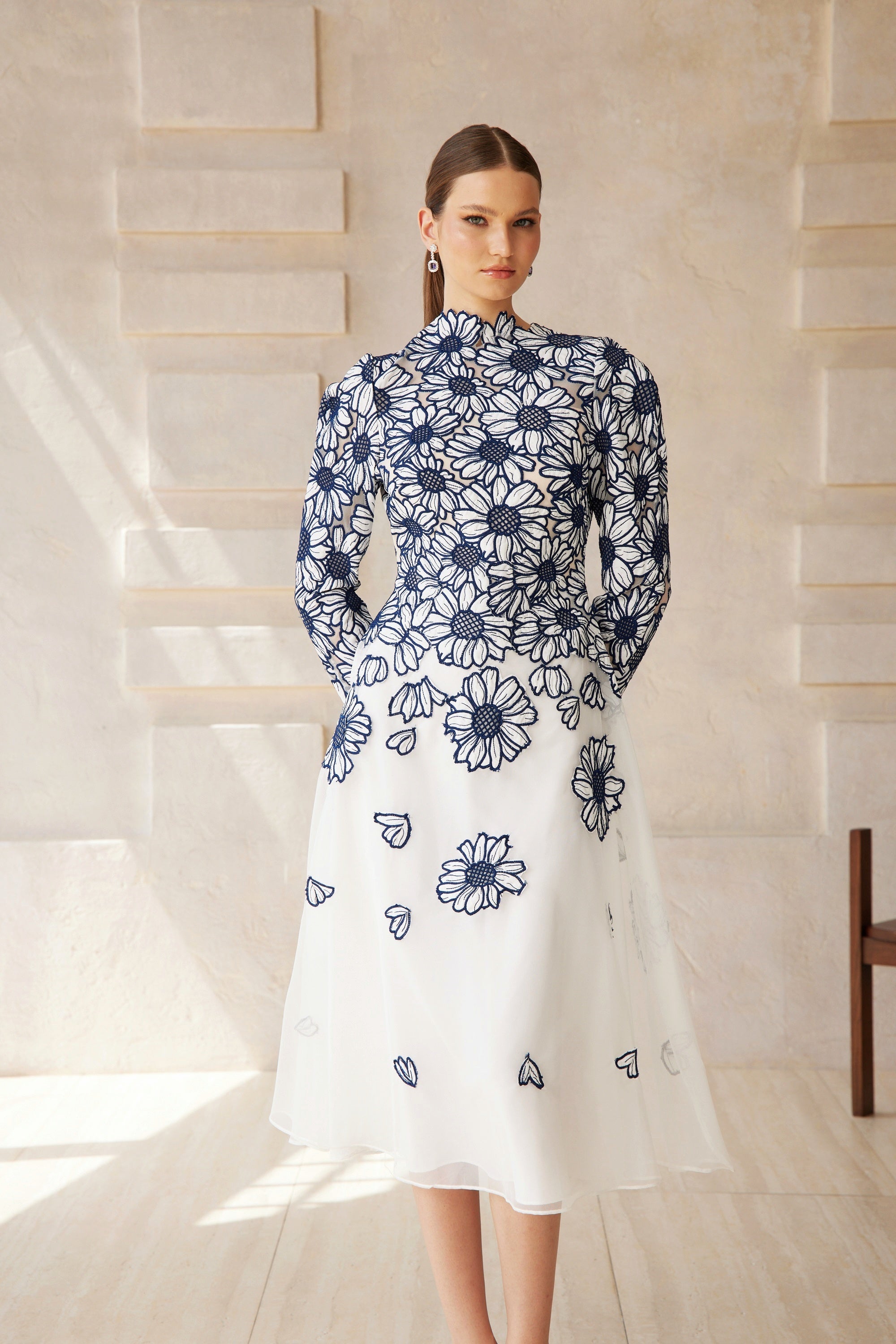 Caméo Blue Floral Embroidered Tulle Midi Dress (Final Sale-US Only)