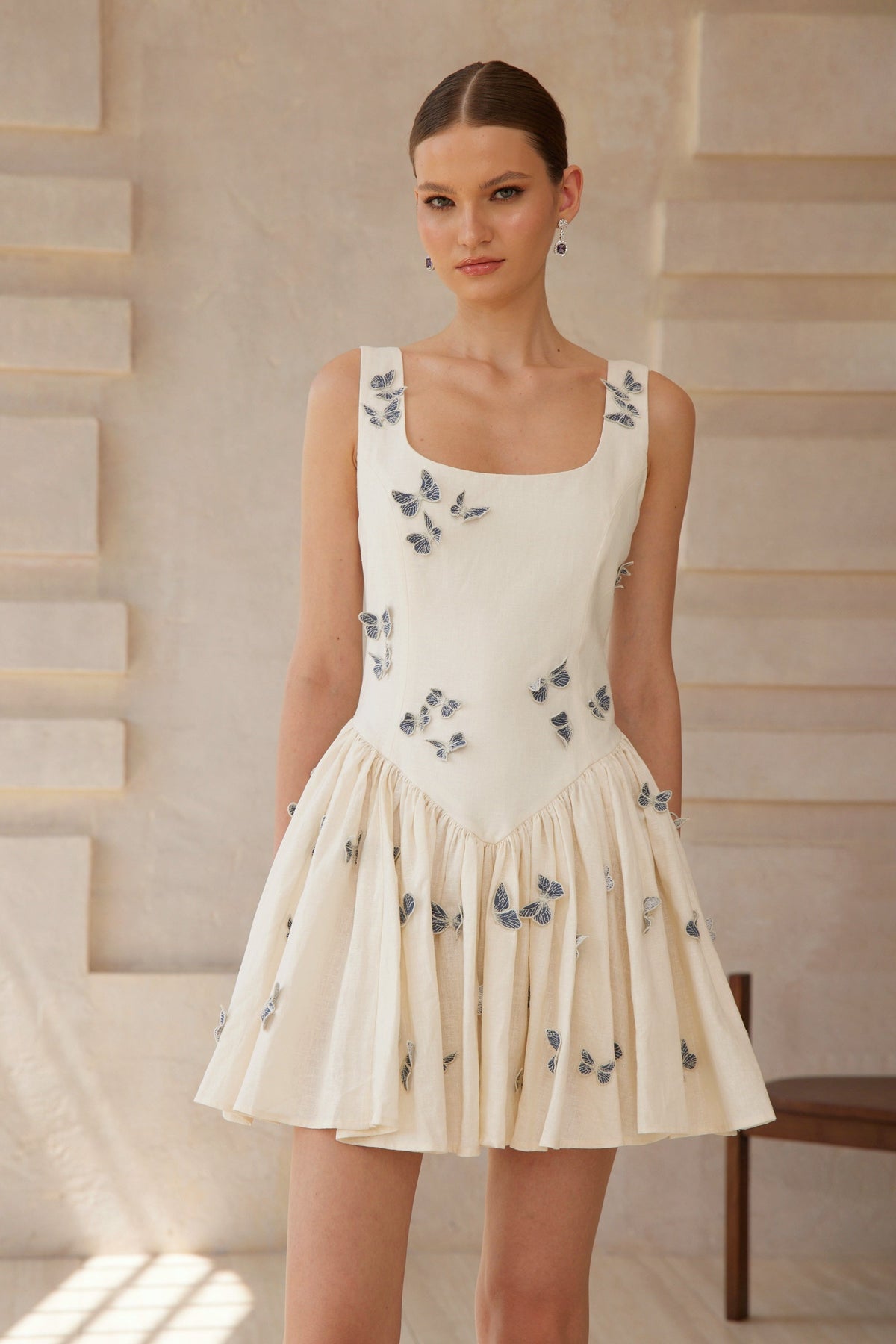 Ophélie White Butterfly Embroidered Mini Dress (Final Sale)