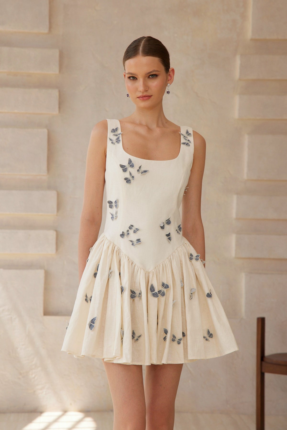 Ophélie White Butterfly Embroidered Mini Dress (Final Sale)