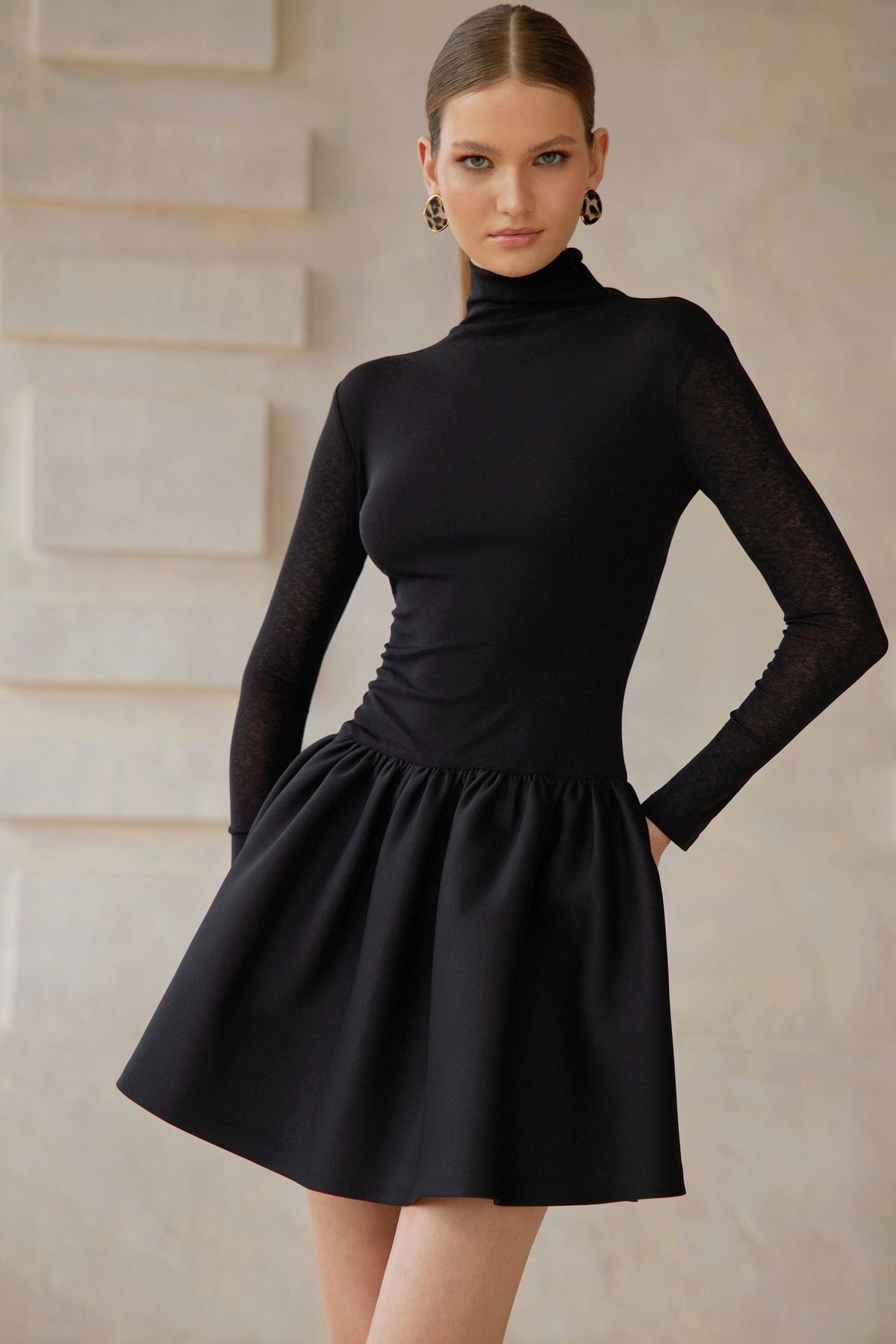 Ariane Black Knit Panel Mini Dress