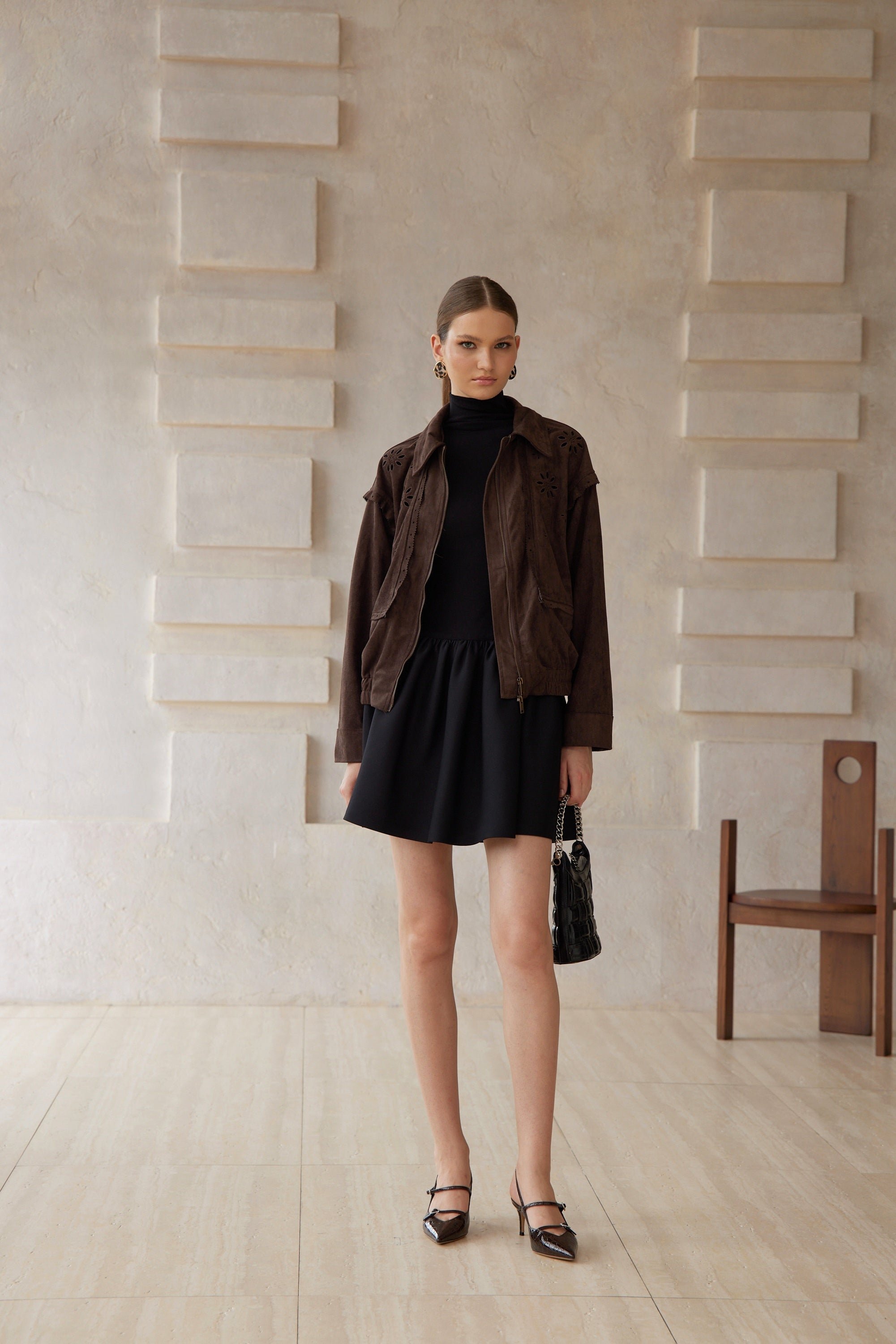 Élodie Brown Cut Out Floral Suede Jacket