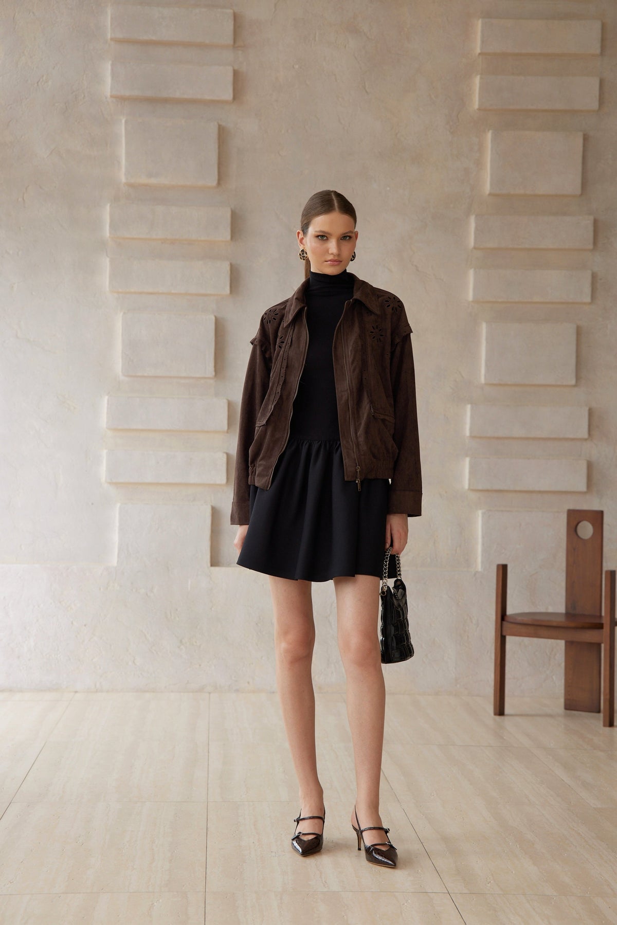 Élodie Brown Cut Out Floral Suede Jacket