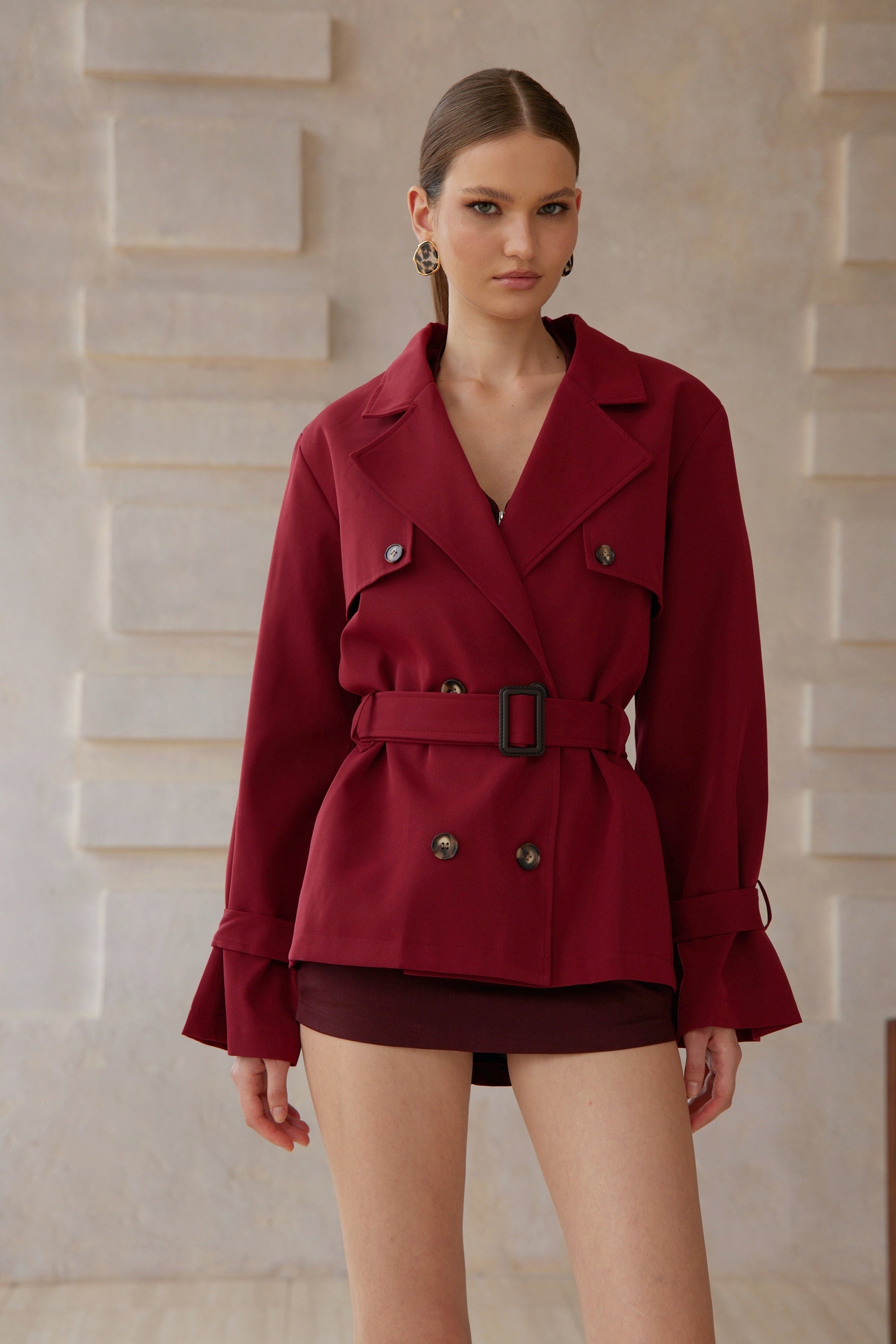 Martine Red Double-Breasted Trench Coat