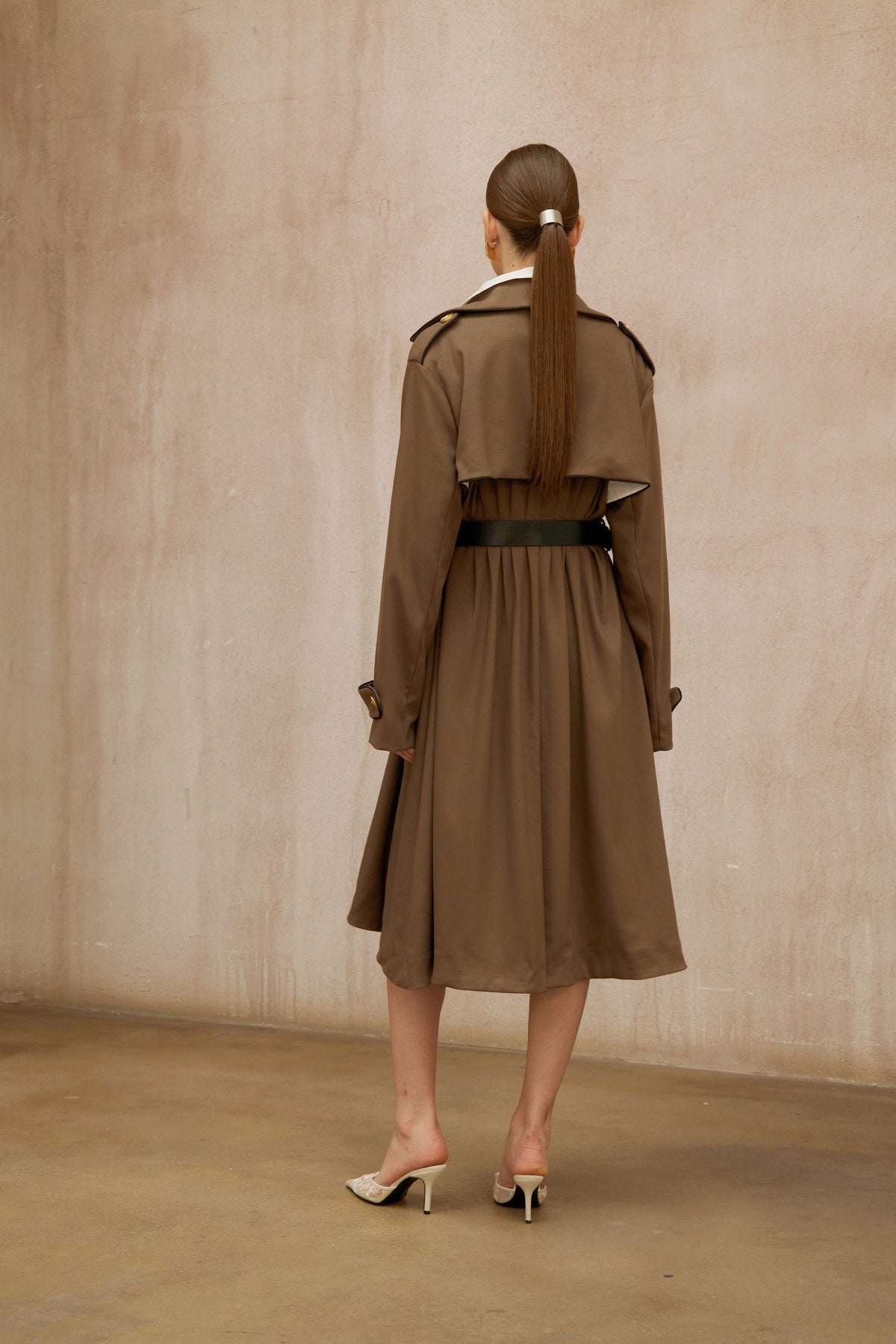 Wanda Brown Belted Long Trench Coat
