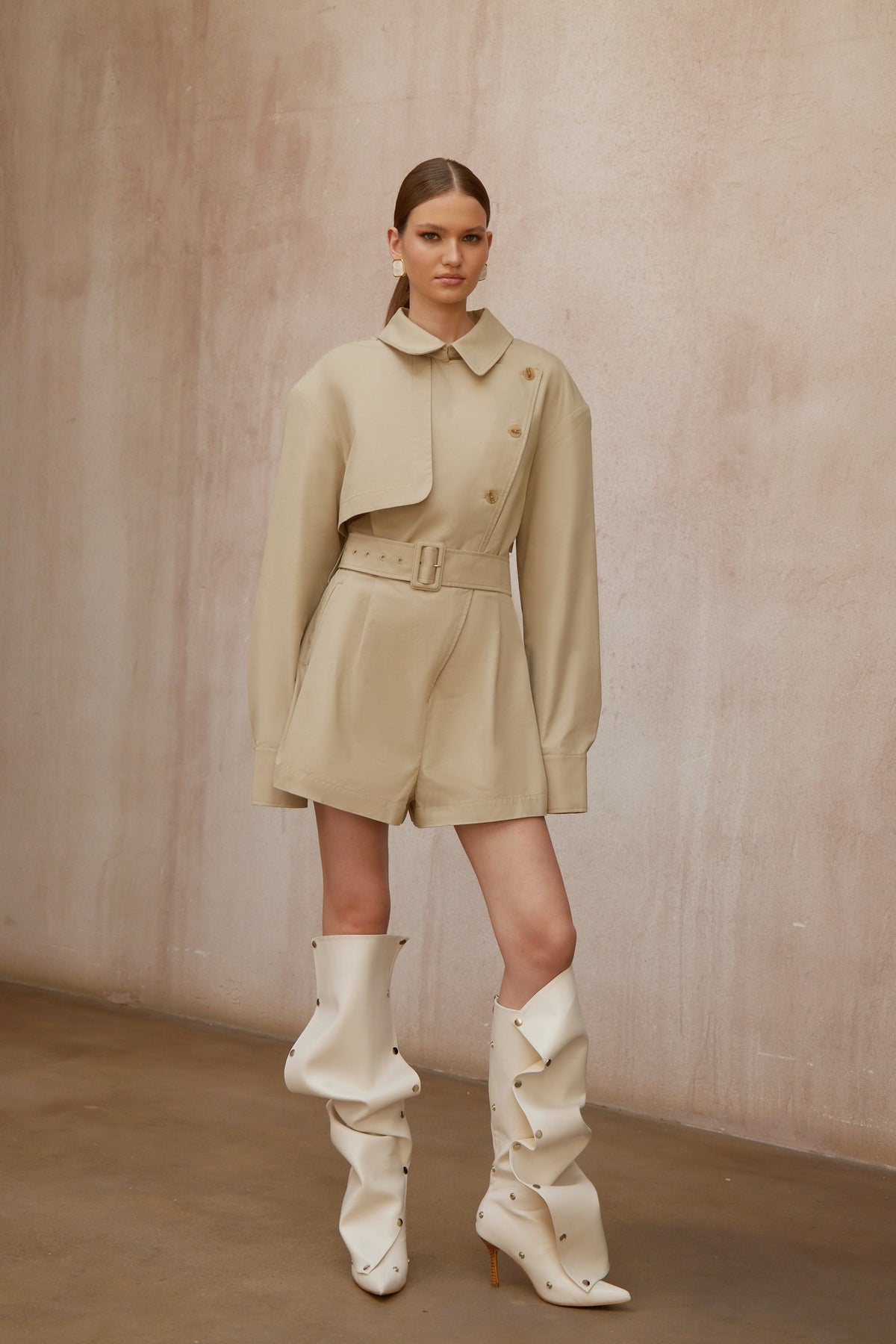Priscille Khaki Asymmetrical Trench Style Playsuit