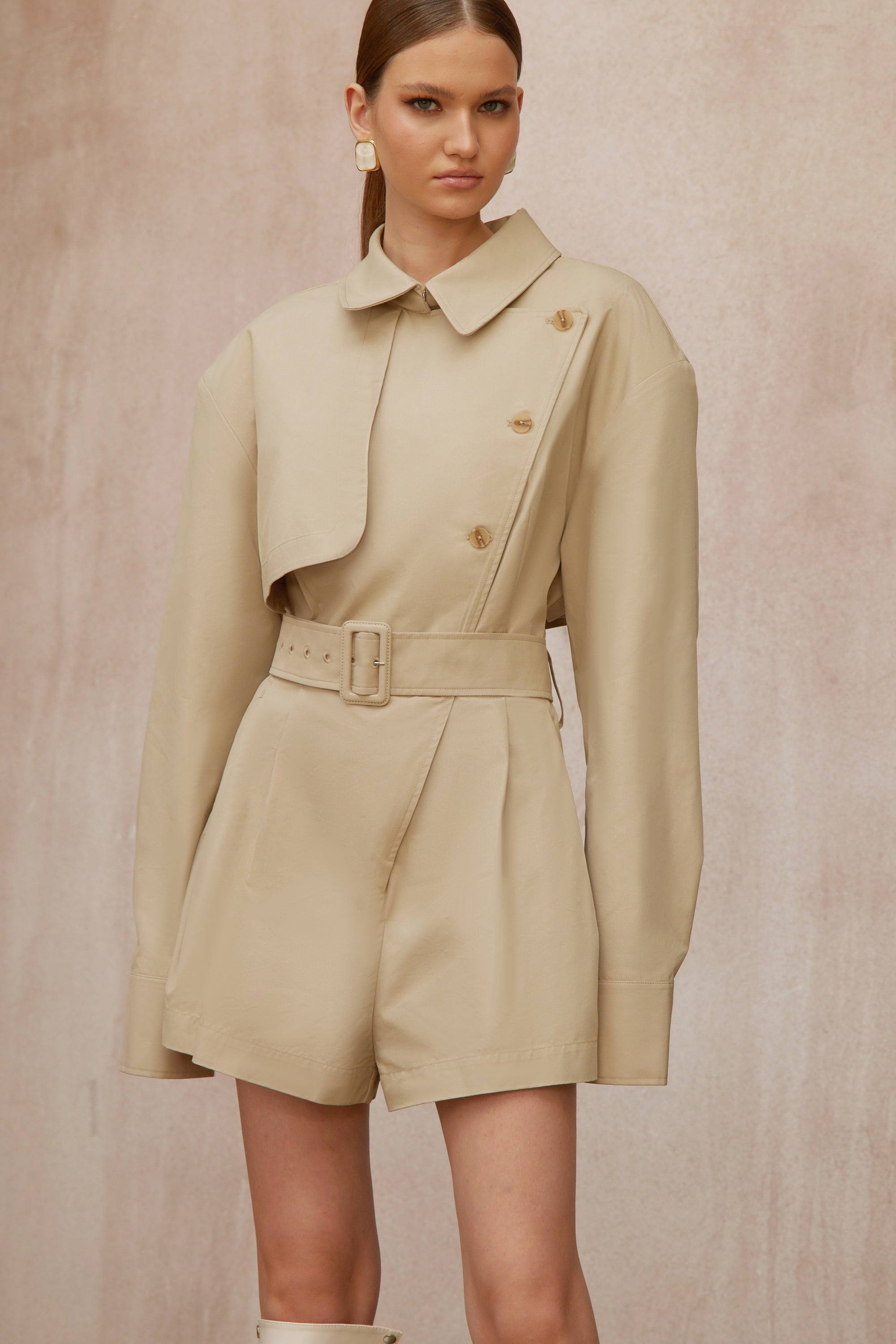Priscille Khaki Asymmetrical Trench Style Playsuit