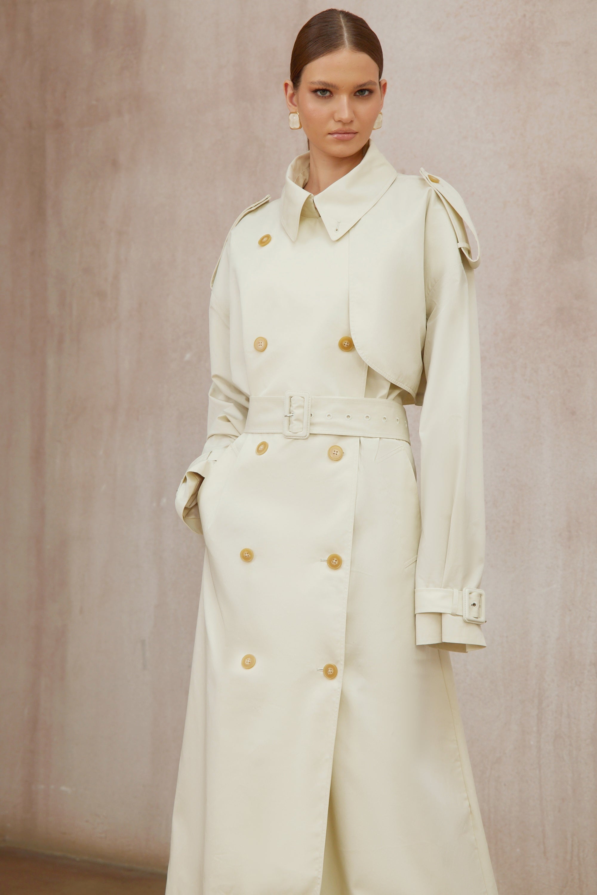 Bruyère White Double-Breasted Long Trench Coat