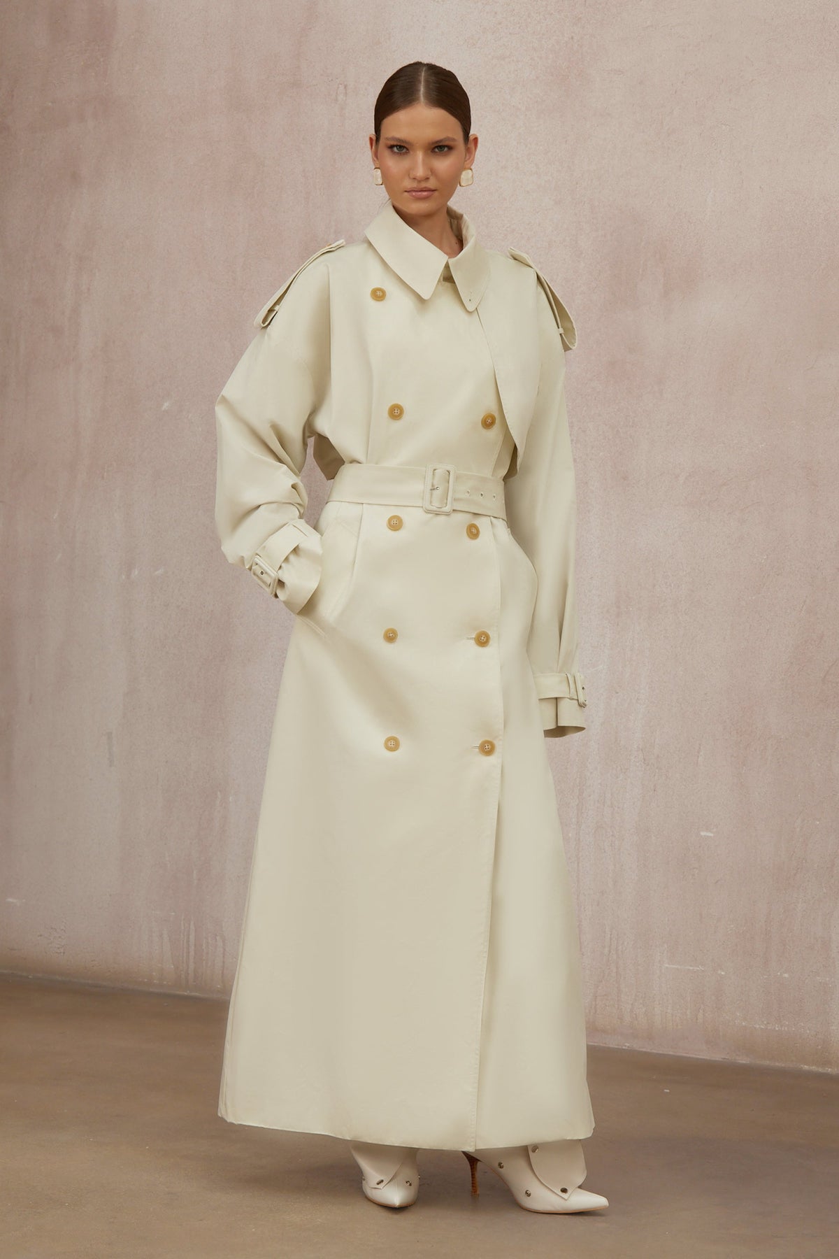 Bruyère White Double-Breasted Long Trench Coat (Final Sale-US Only)