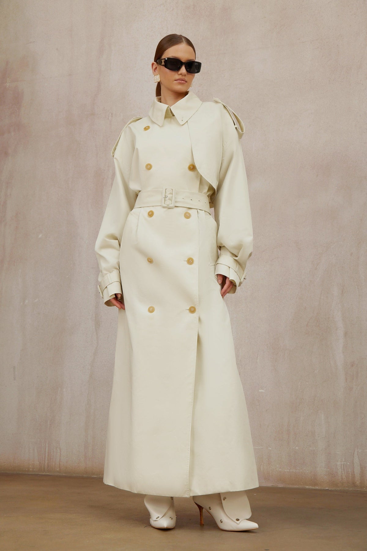 Bruyère White Double-Breasted Long Trench Coat (Final Sale-US Only)