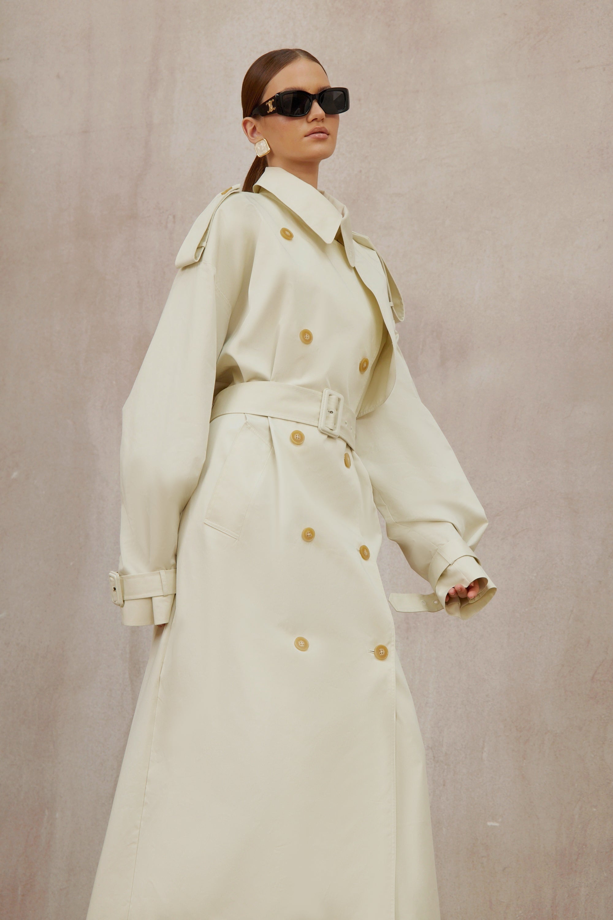 Bruyère White Double-Breasted Long Trench Coat