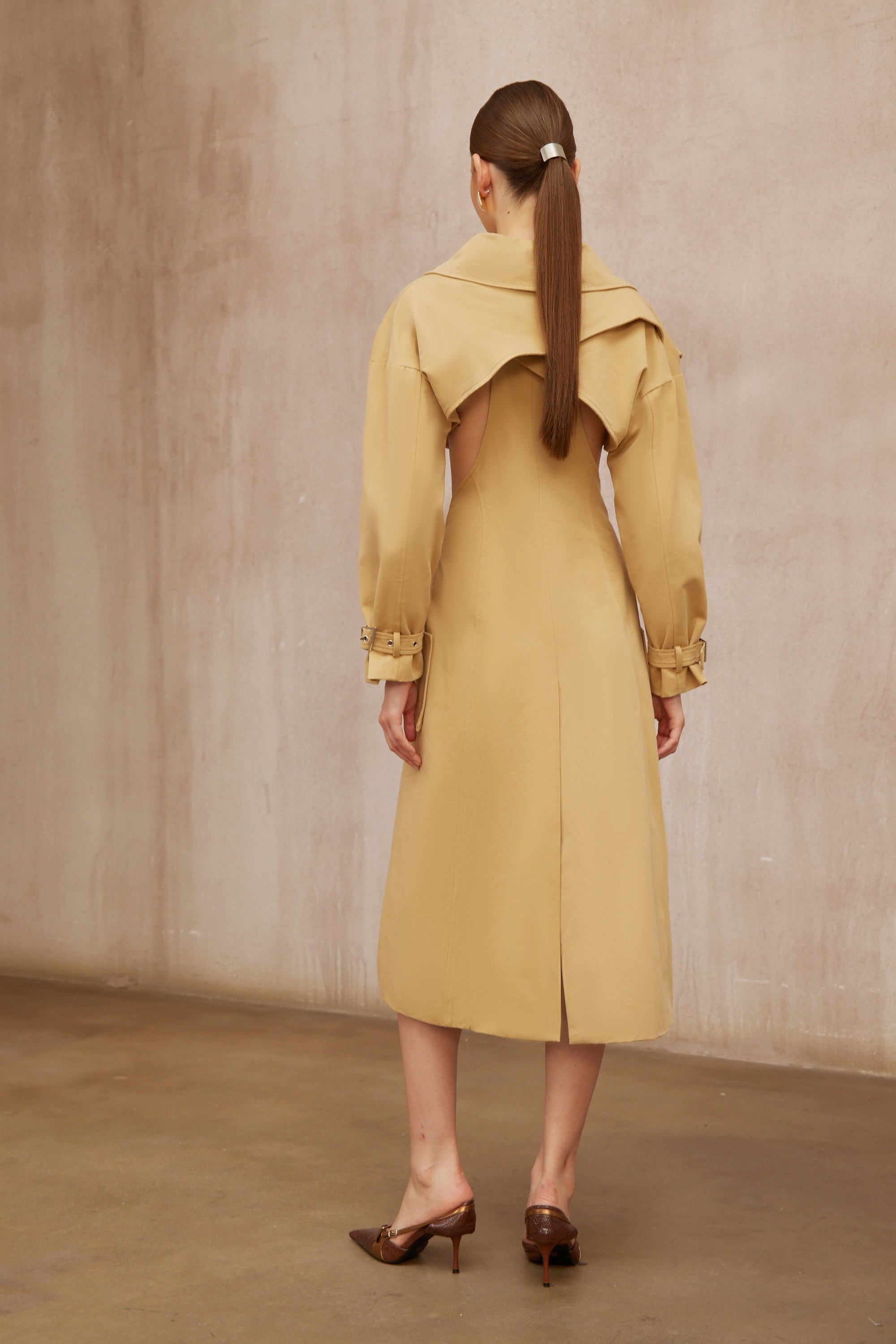 Pilar Neutral Cut Out Belted Long Trench Coat (Final Sale-US Only)