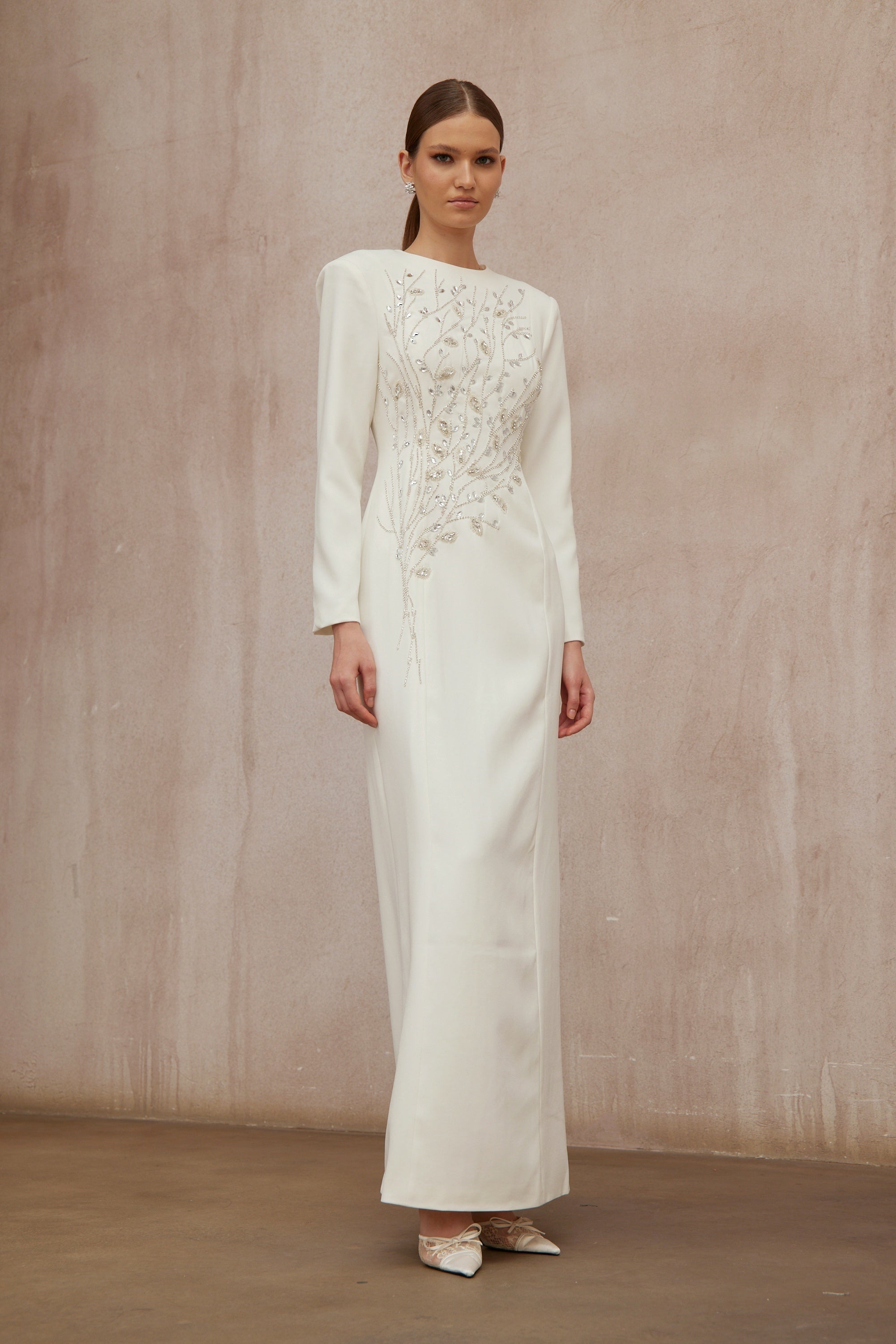 Calliopée White Leaf Appliqué Embellished Maxi Gown (Final Sale-US Only)