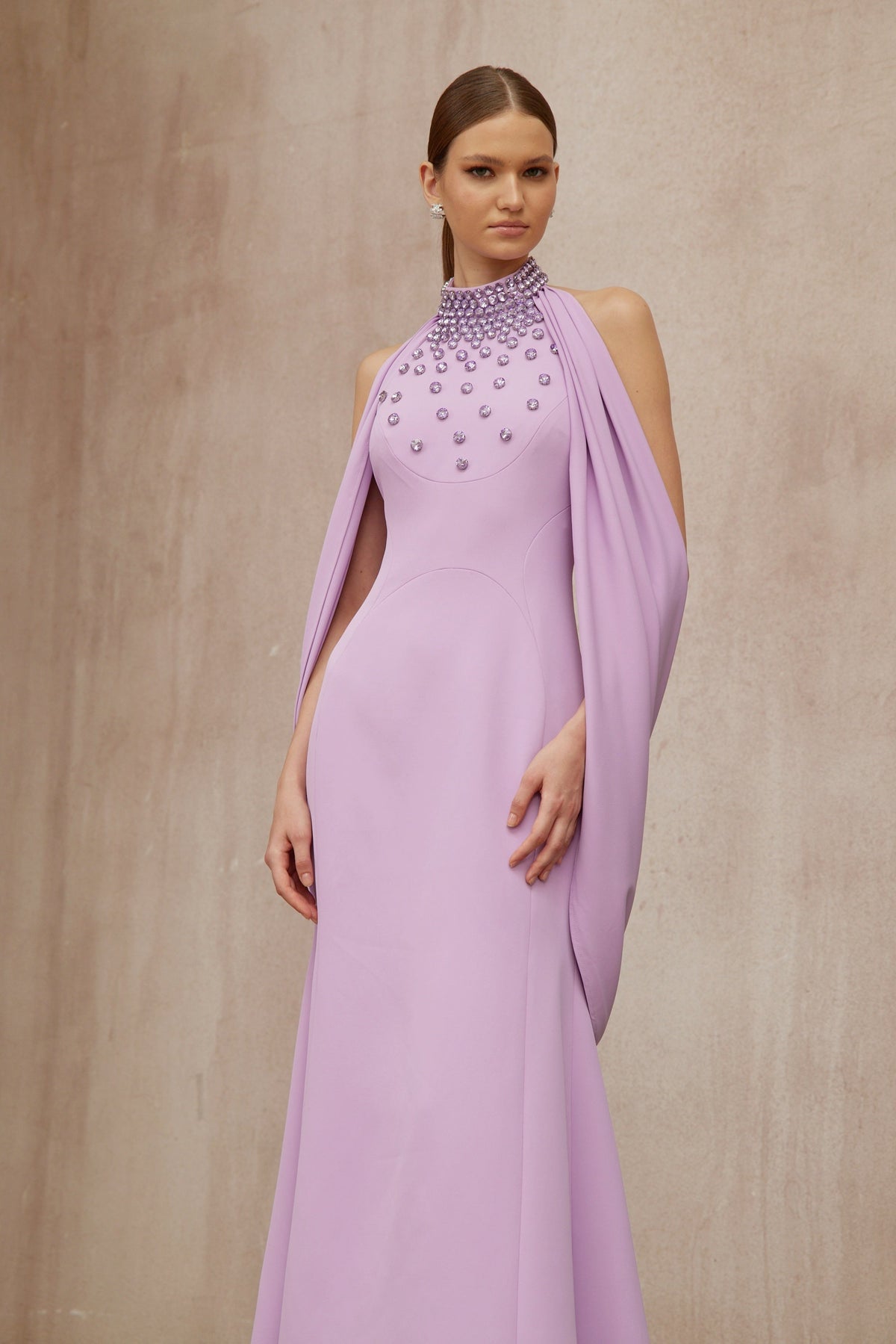 Cerise Purple Shawl Embellished Maxi Dress