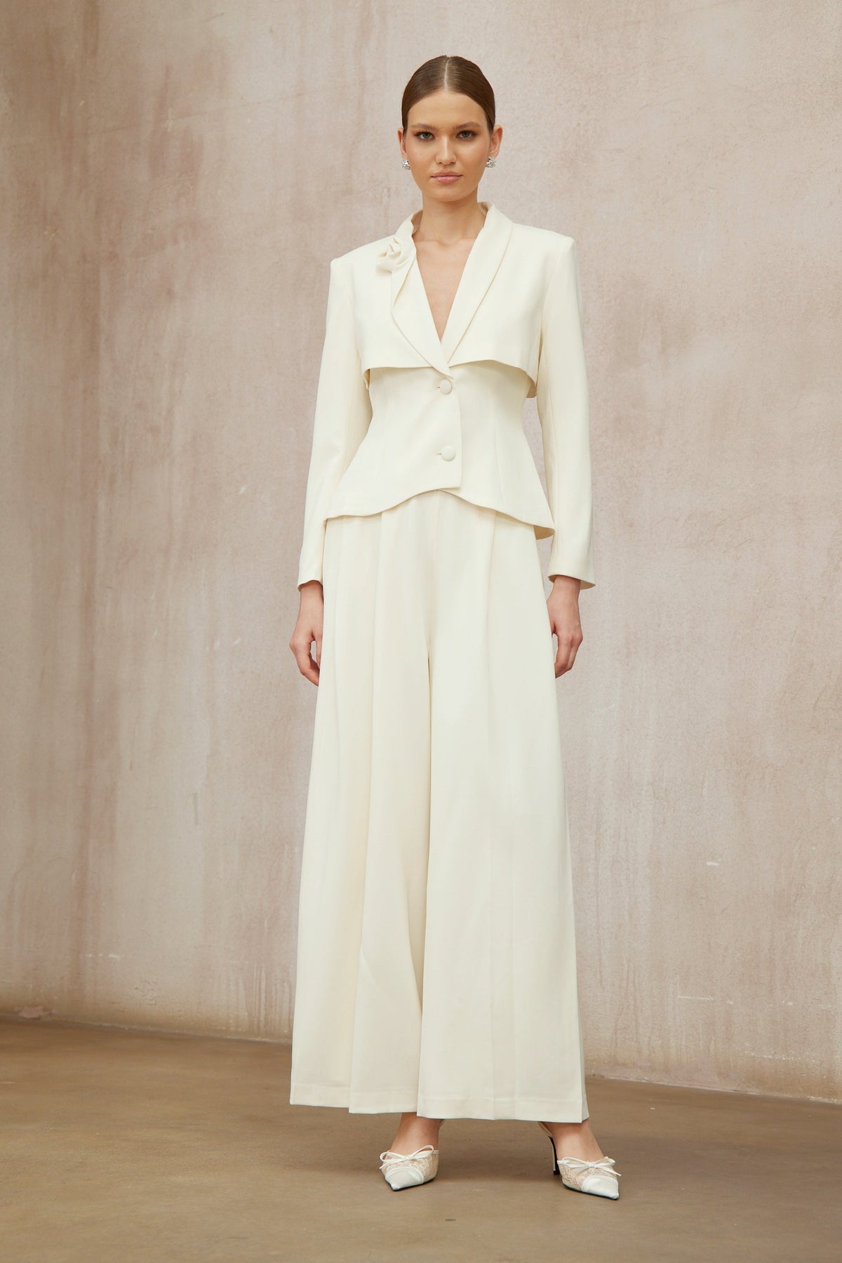 Teresa Neutral 3D Petal Blazer & Trousers Set (Final Sale-US Only)