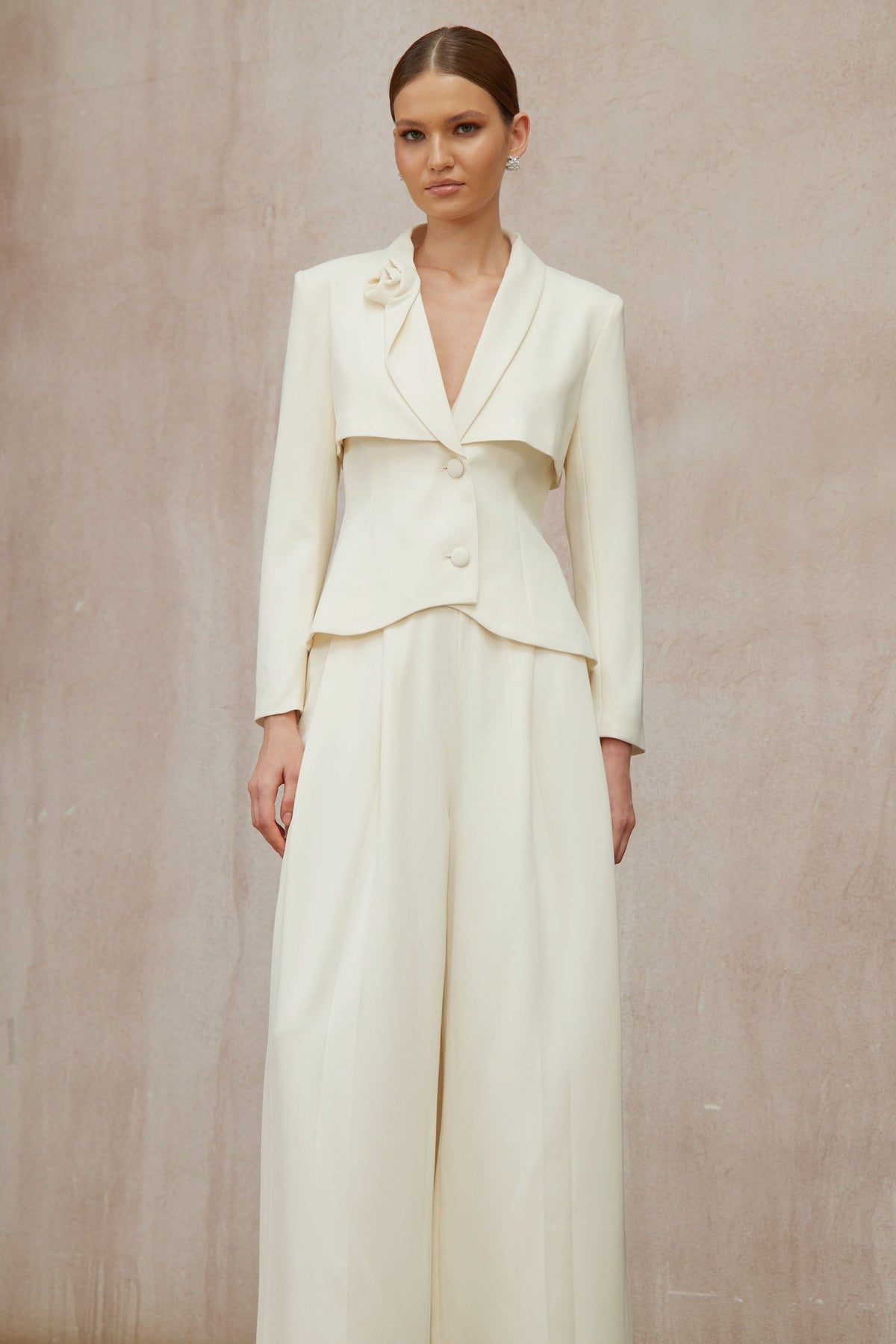 Teresa Neutral 3D Petal Blazer & Trousers Set (Final Sale-US Only)
