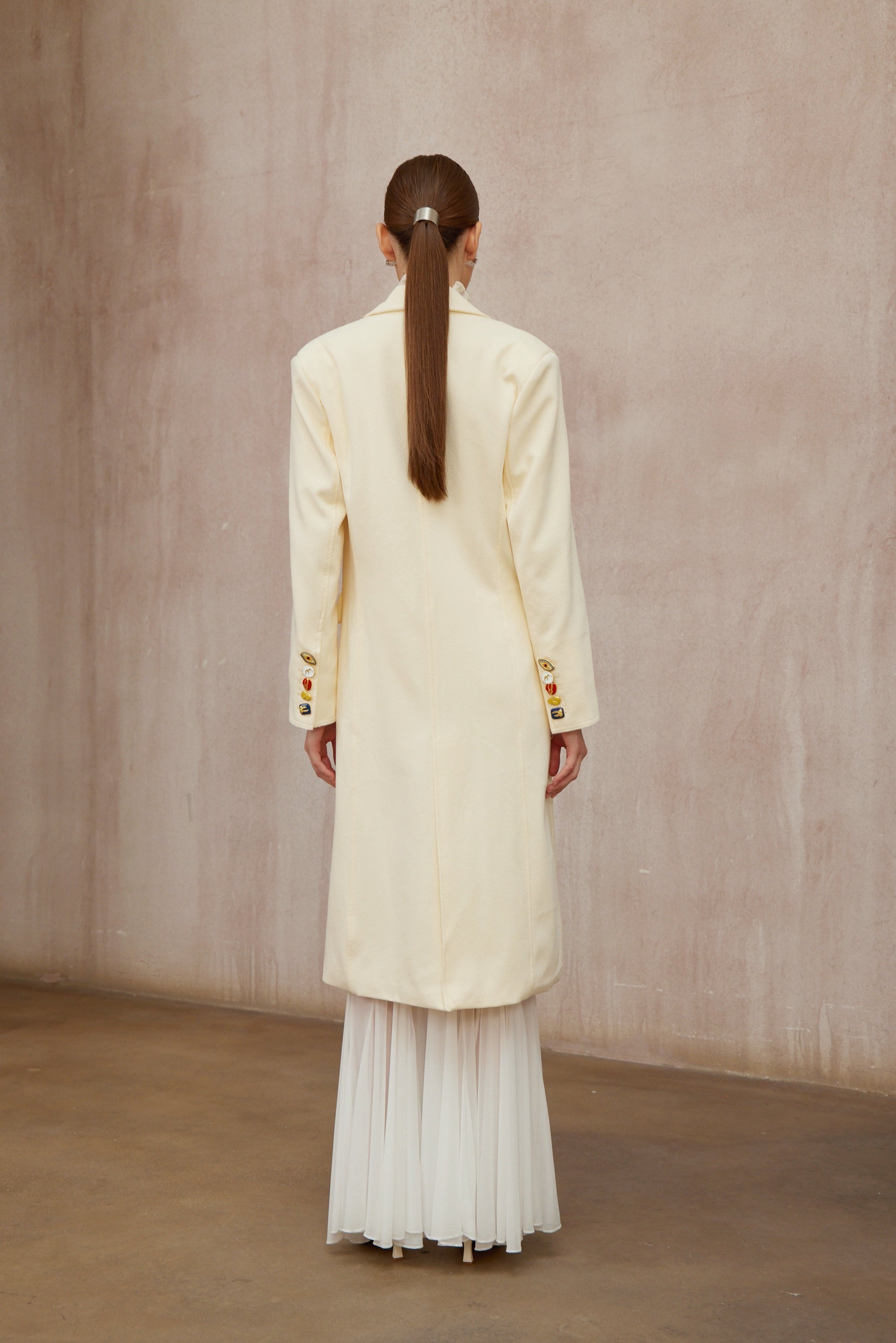 Alexa White Embroidered Double-Breasted Overcoat - ivory