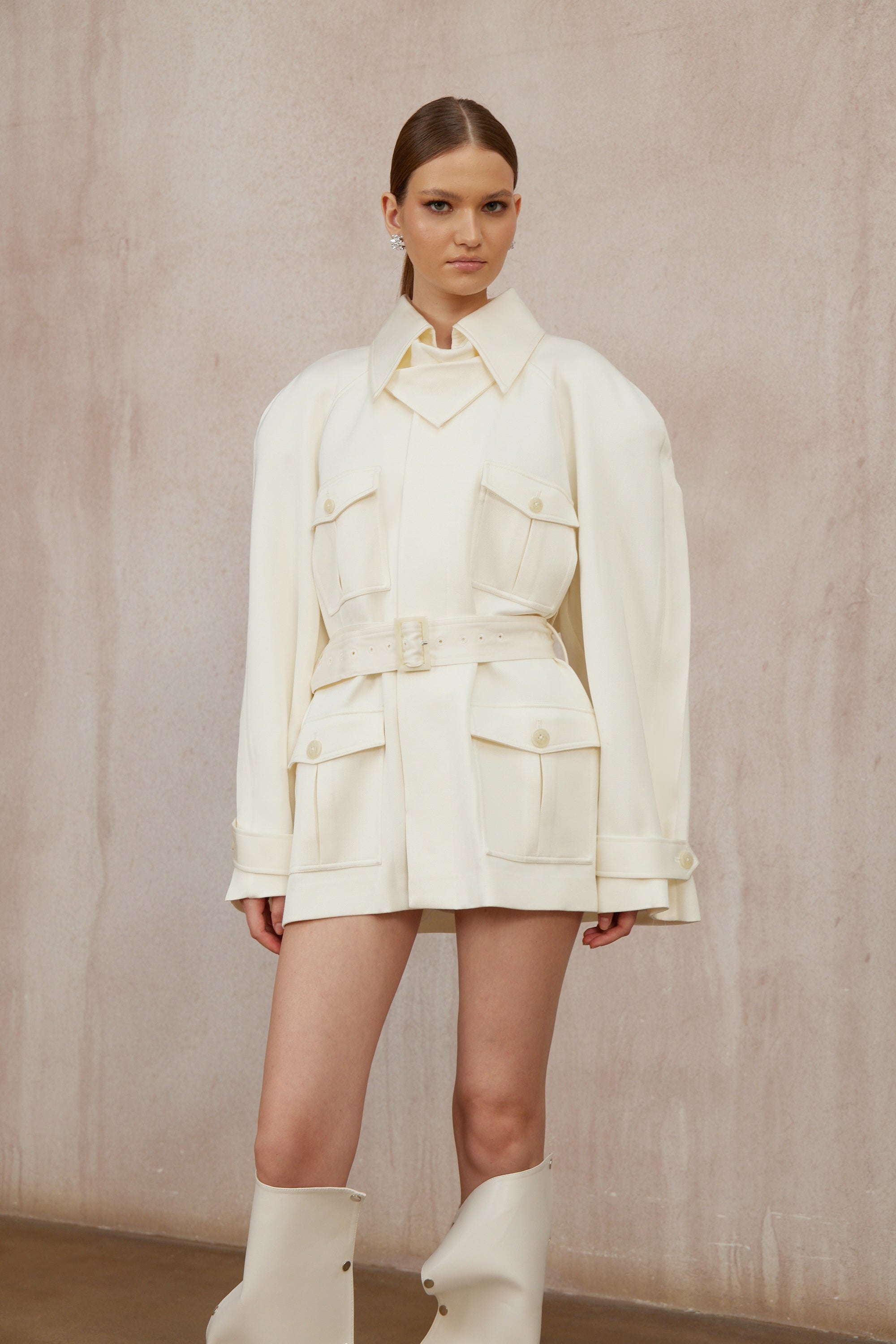 Ambre Cream White Belted Trench Coat