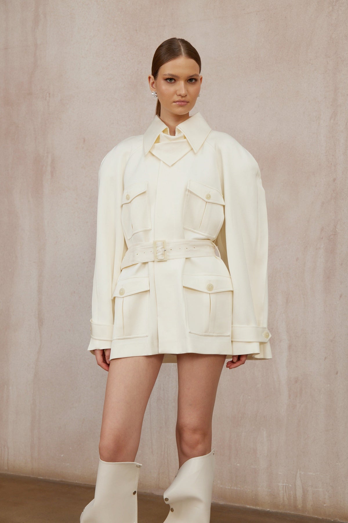 Ambre Cream White Belted Trench Coat