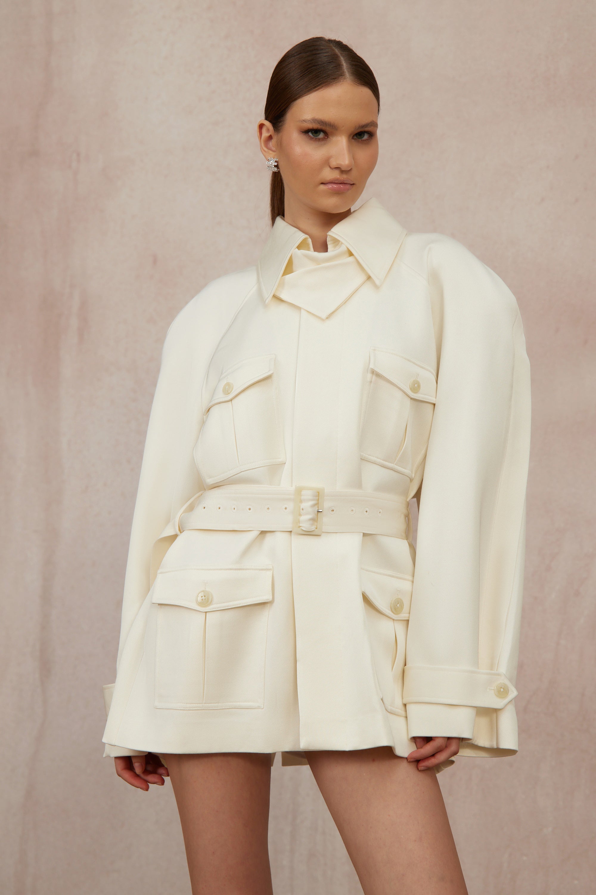 Ambre Cream White Belted Trench Coat (Final Sale-US Only)