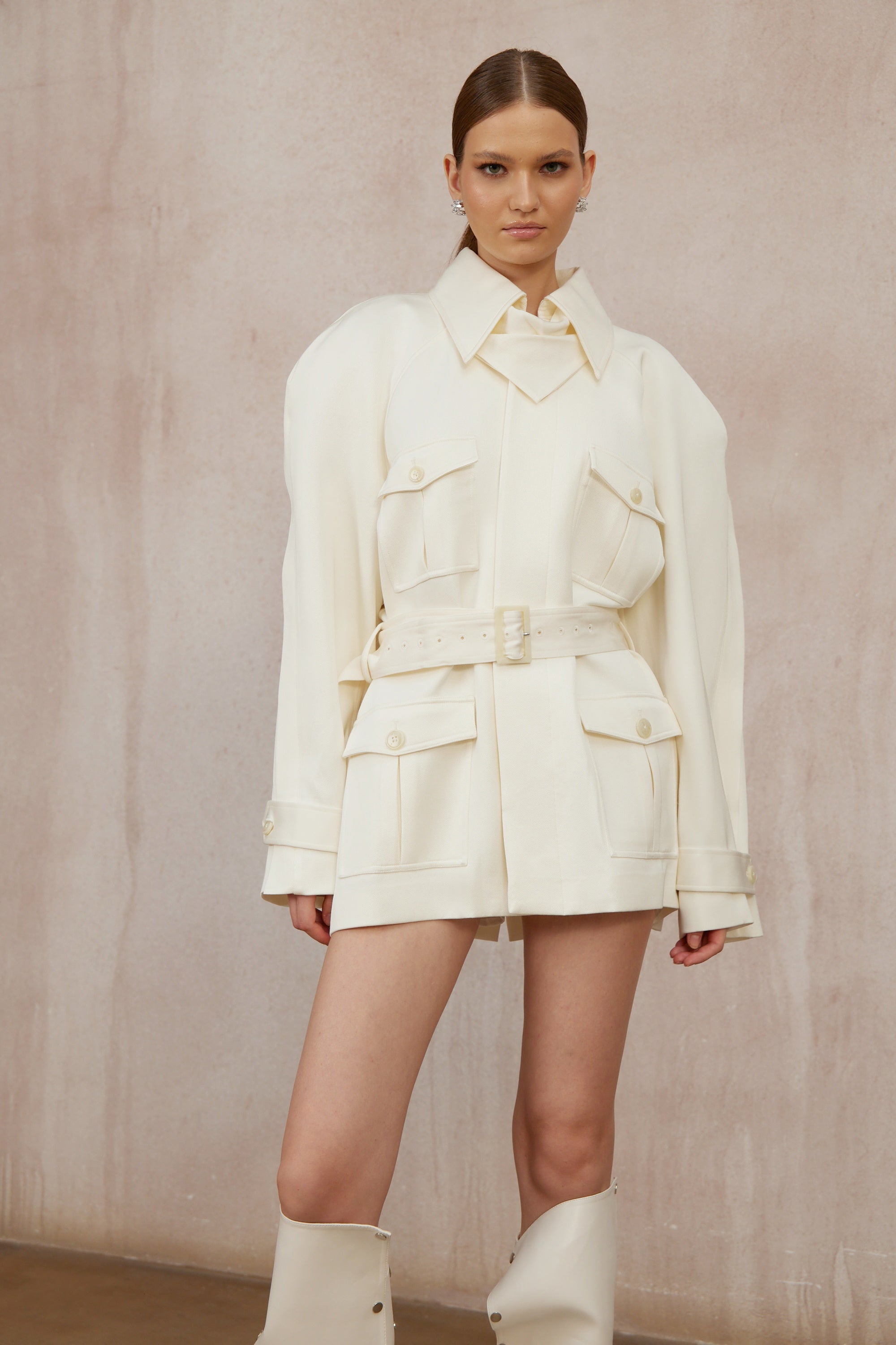 Ambre Cream White Belted Trench Coat