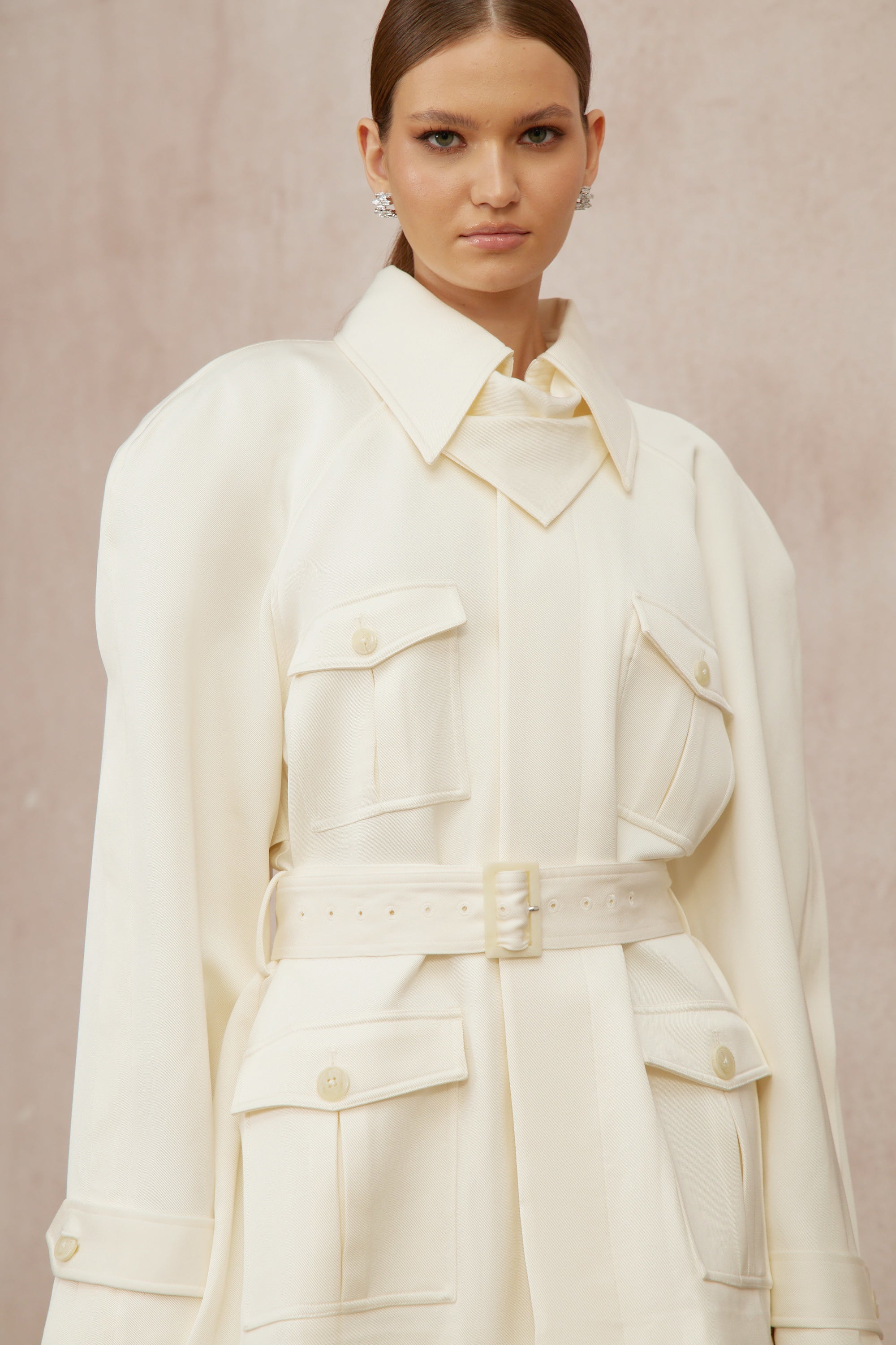 Ambre Cream White Belted Trench Coat