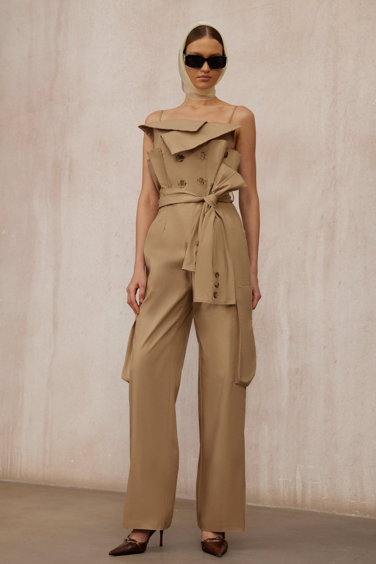 Nanette Khaki Asymmetrical Double Breasted Jumpsuit (Final Sale)