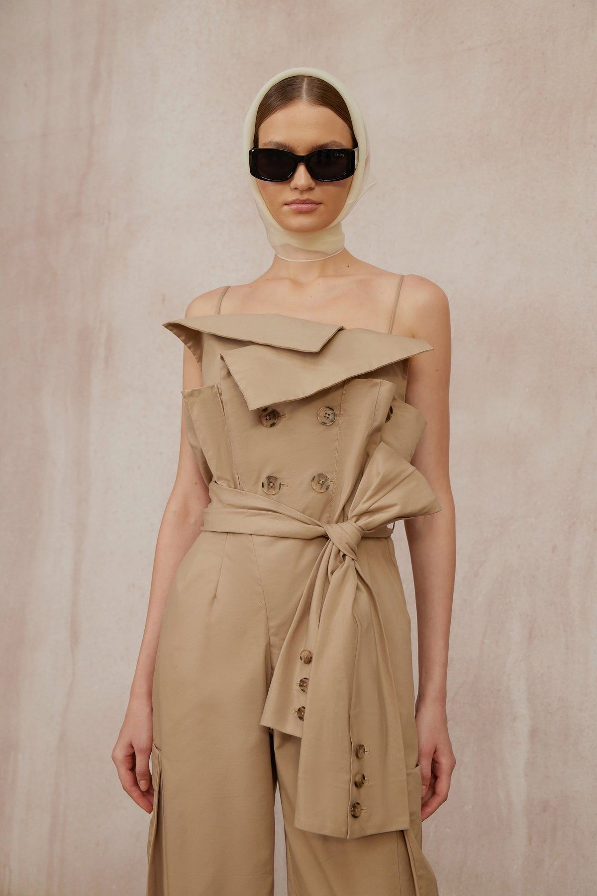 Nanette Khaki Asymmetrical Double Breasted Jumpsuit