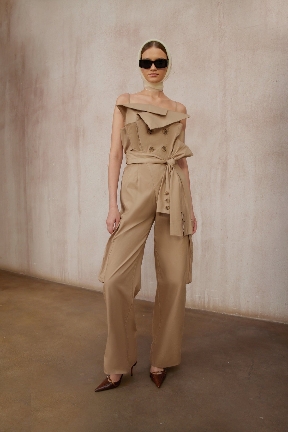 Nanette Khaki Asymmetrical Double Breasted Jumpsuit