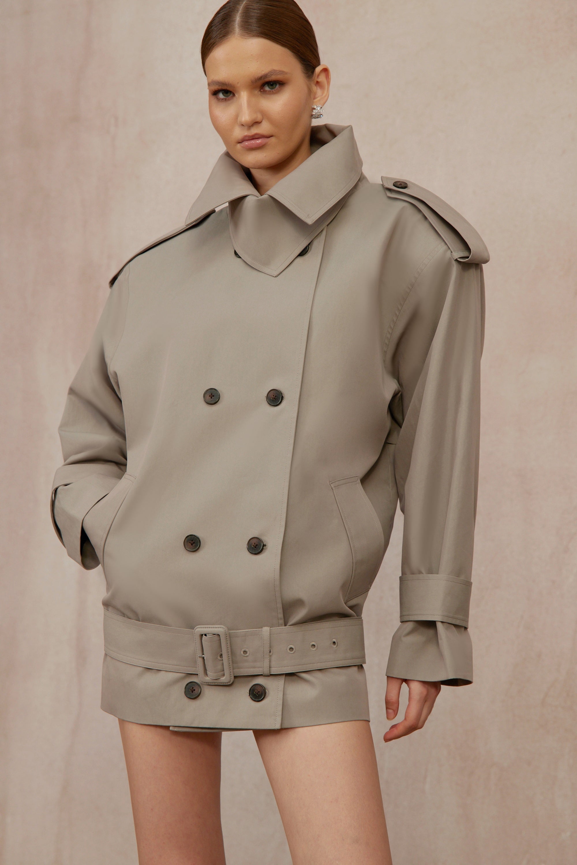 Mavis Grey Double-Breasted Belted Trench Coat (Final Sale-US Only)