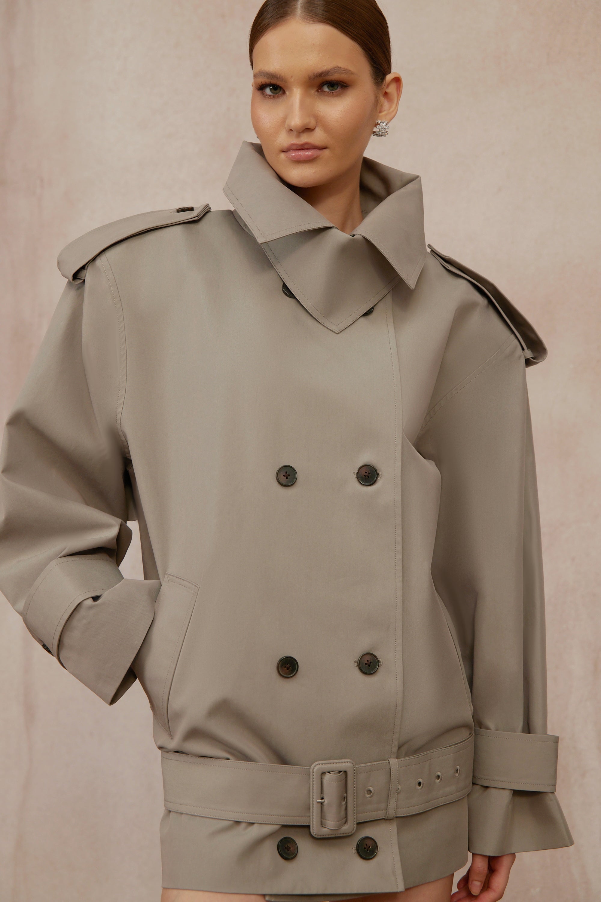 Mavis Grey Double-Breasted Belted Trench Coat (Final Sale-US Only)
