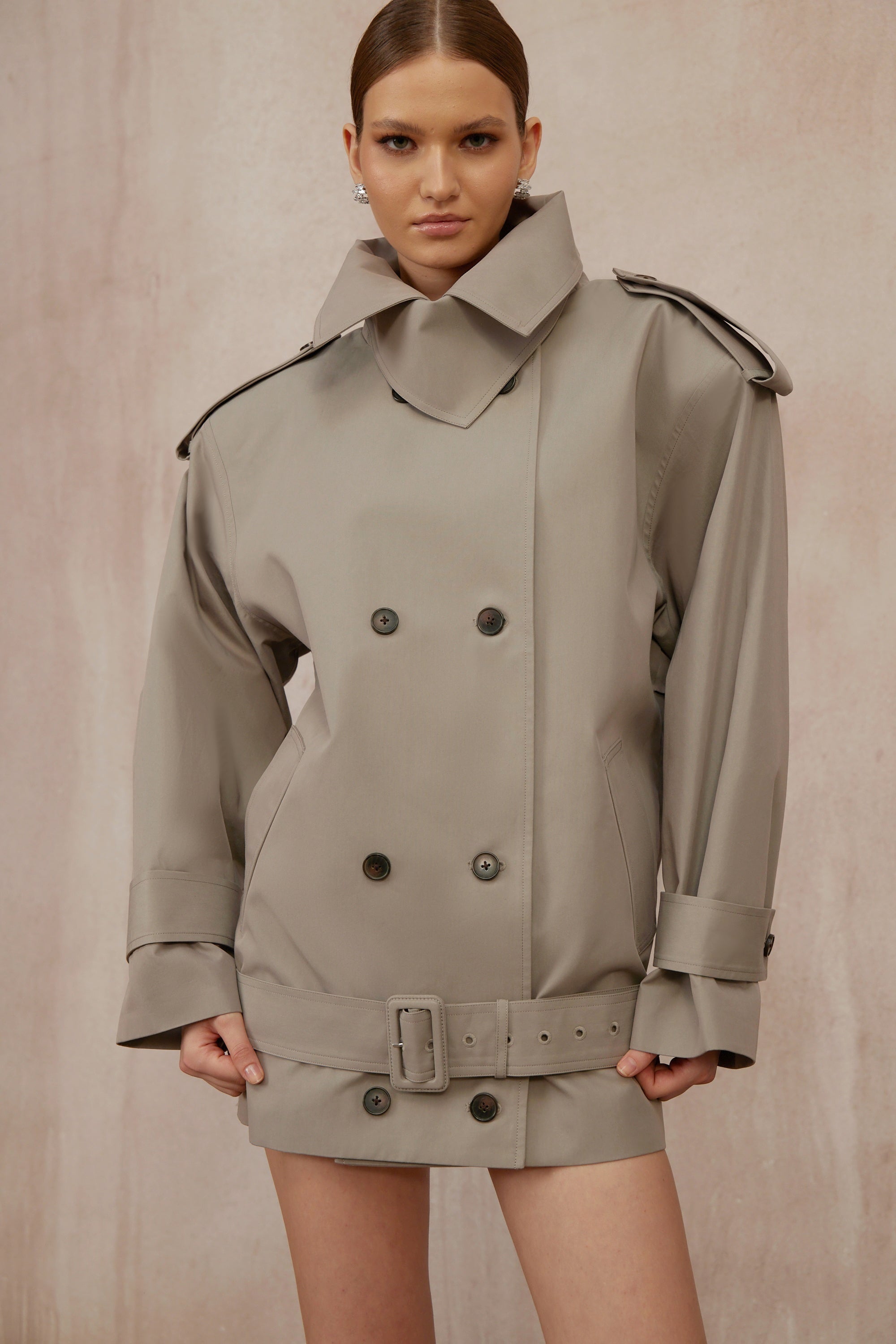 Mavis Grey Double-Breasted Belted Trench Coat (Final Sale-US Only)