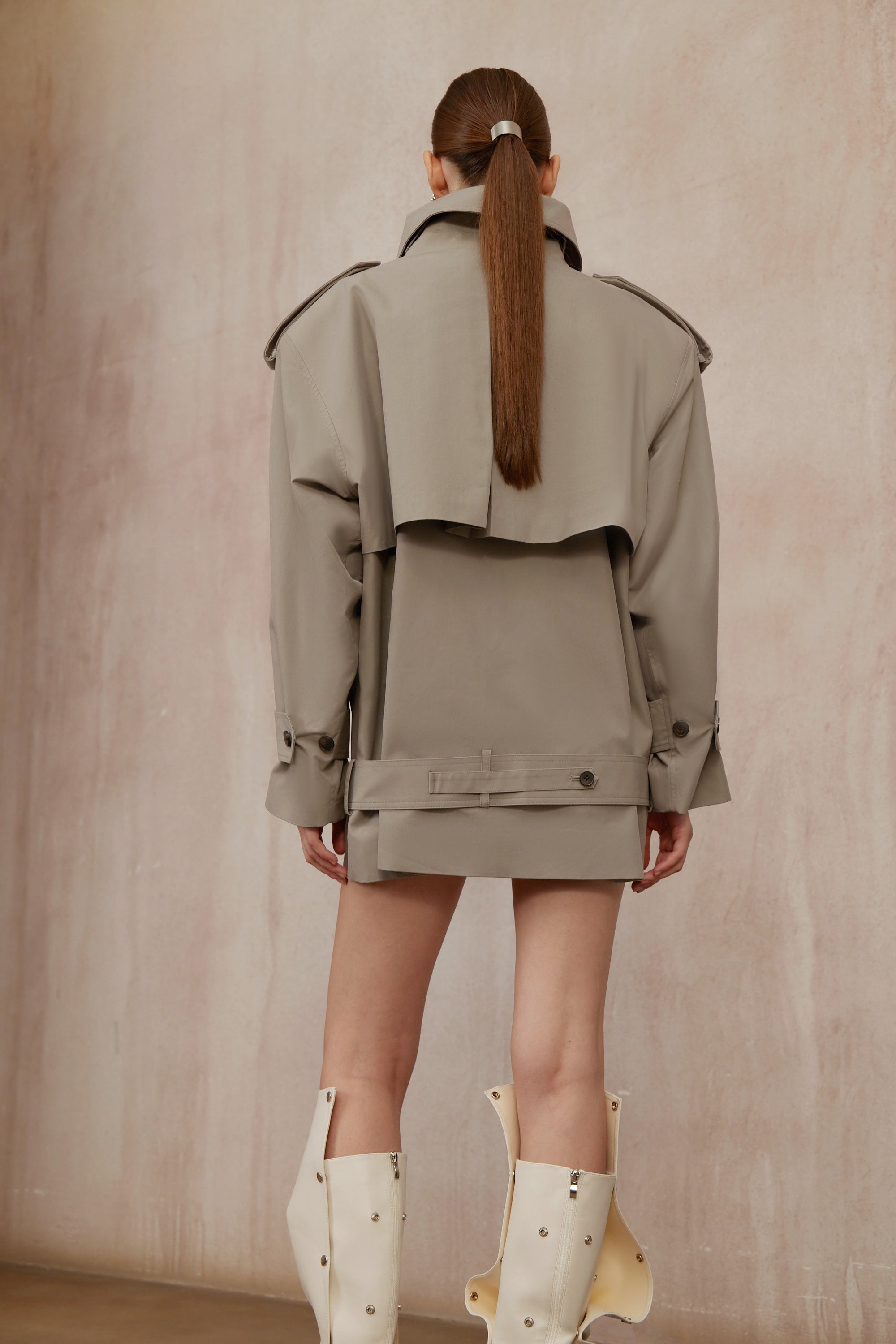 Mavis Grey Double-Breasted Belted Trench Coat